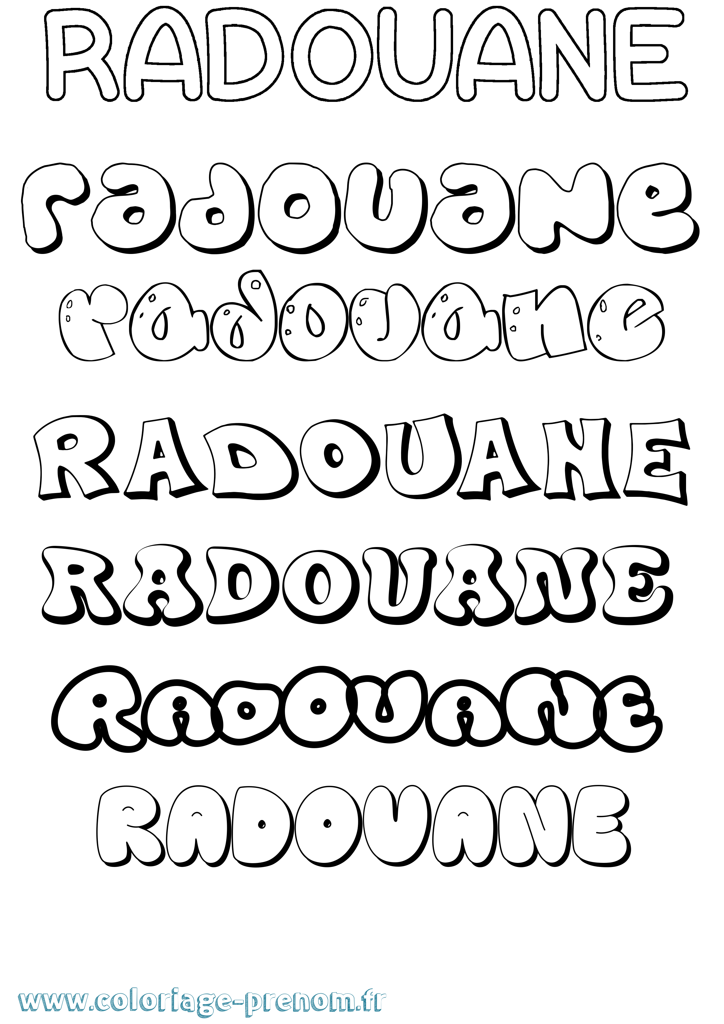 Coloriage prénom Radouane Bubble