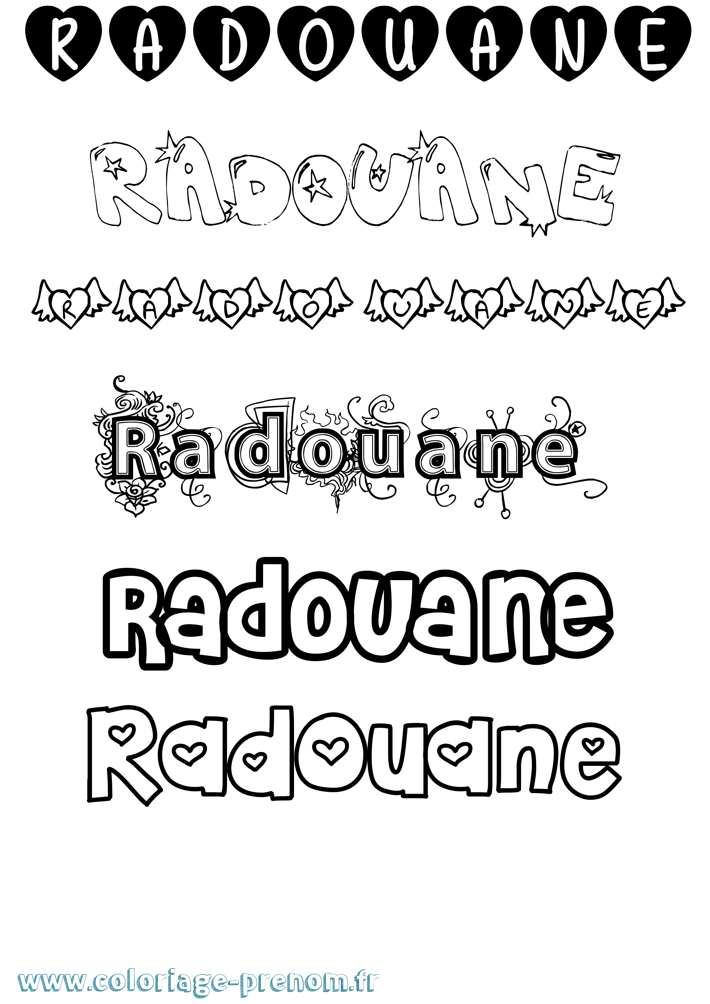 Coloriage prénom Radouane Girly