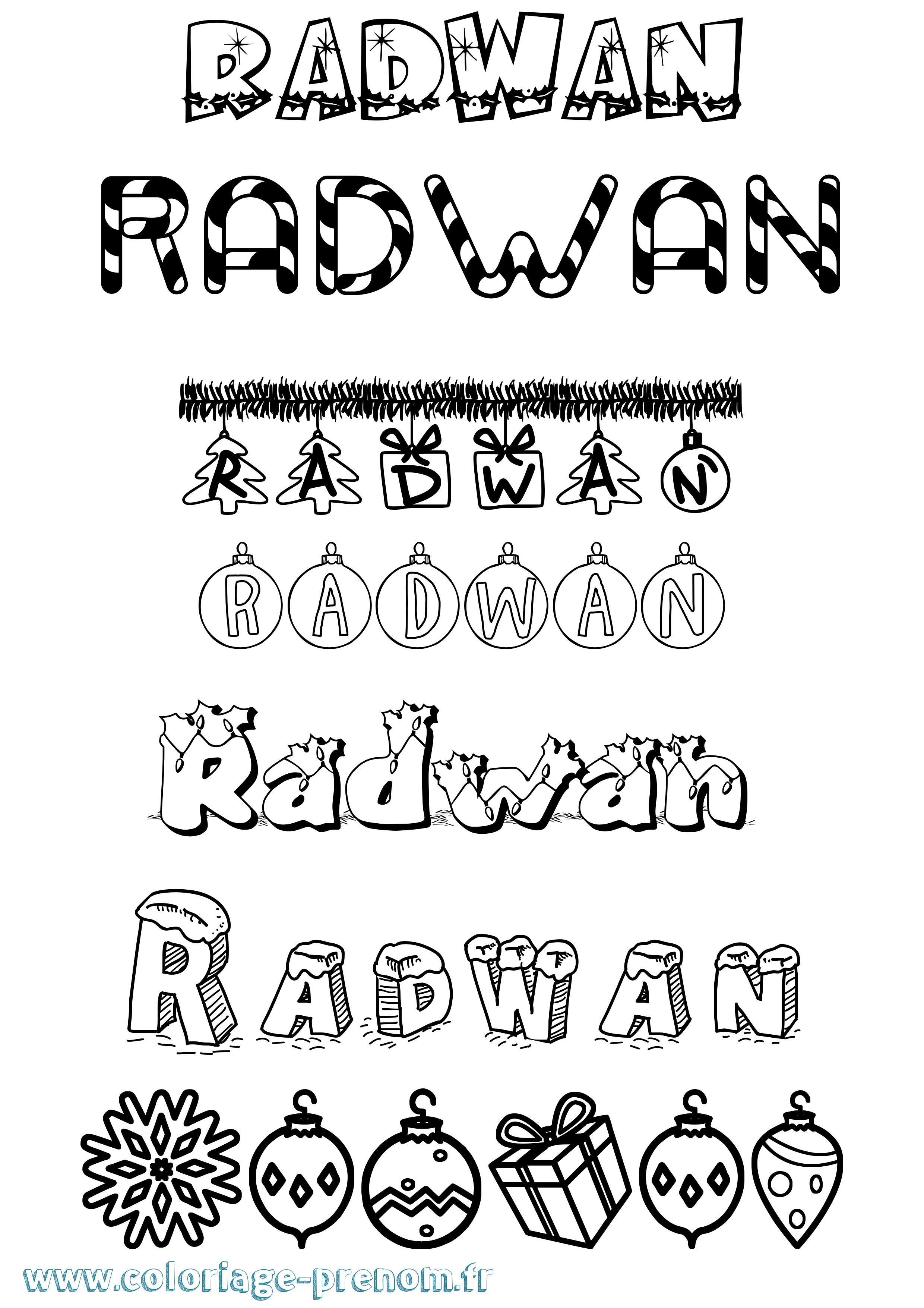 Coloriage Radwan Noël Coloriage prénom Radwan Noël