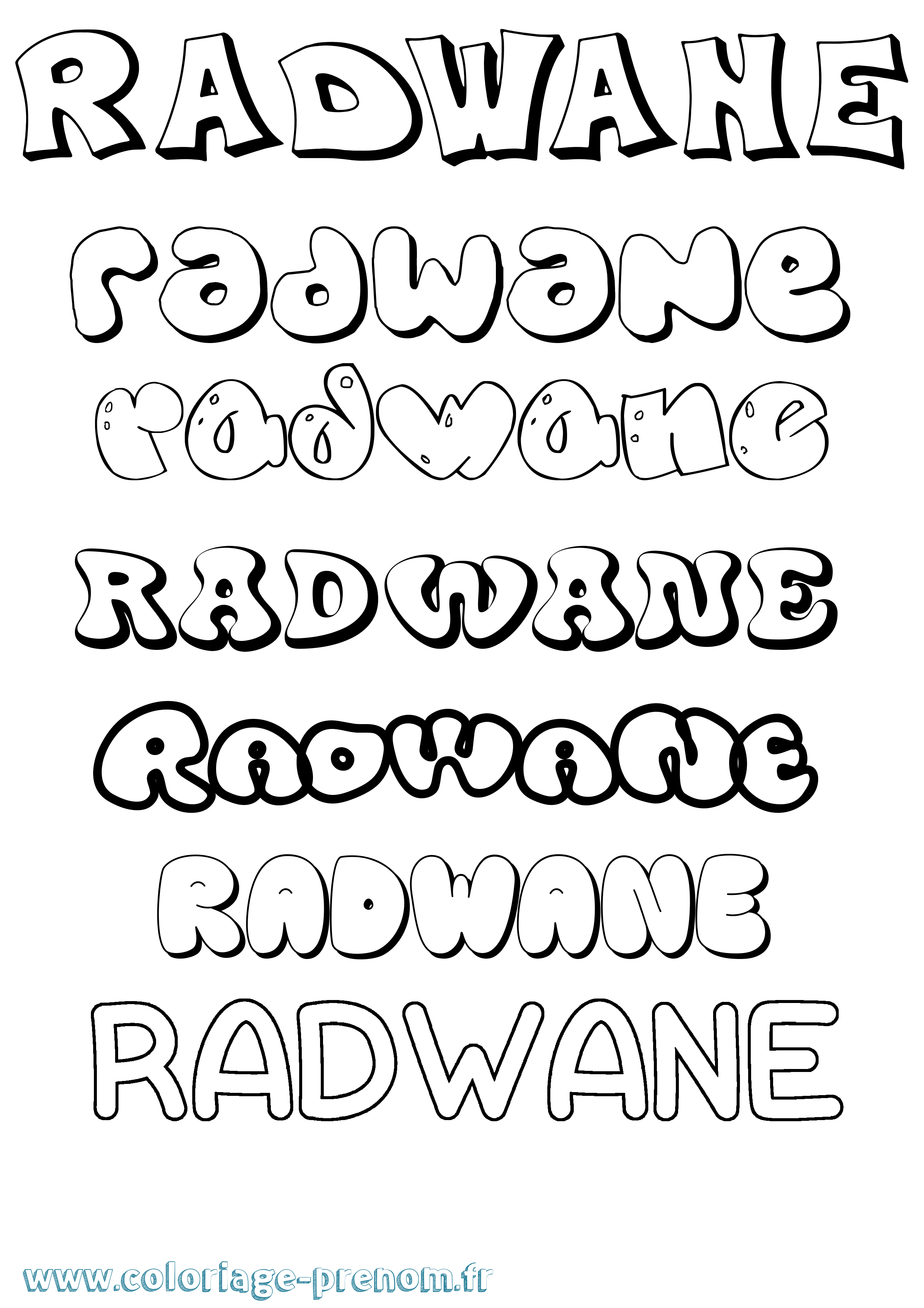 Coloriage Radwane Bubble Coloriage prénom Radwane Bubble