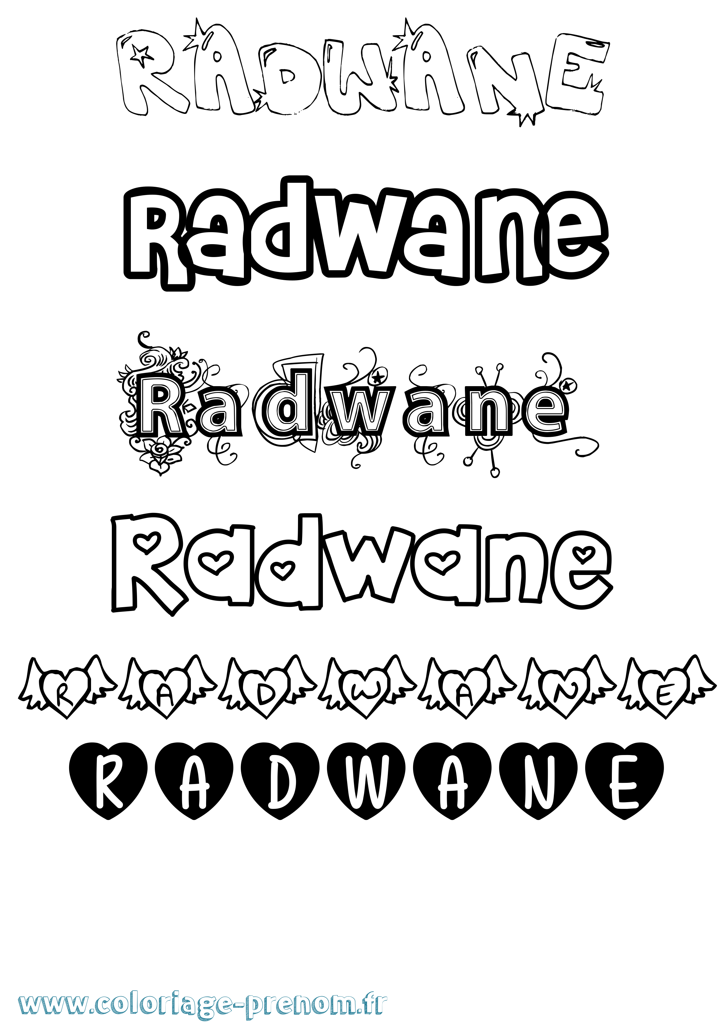 Coloriage Radwane Girly Coloriage prénom Radwane Girly