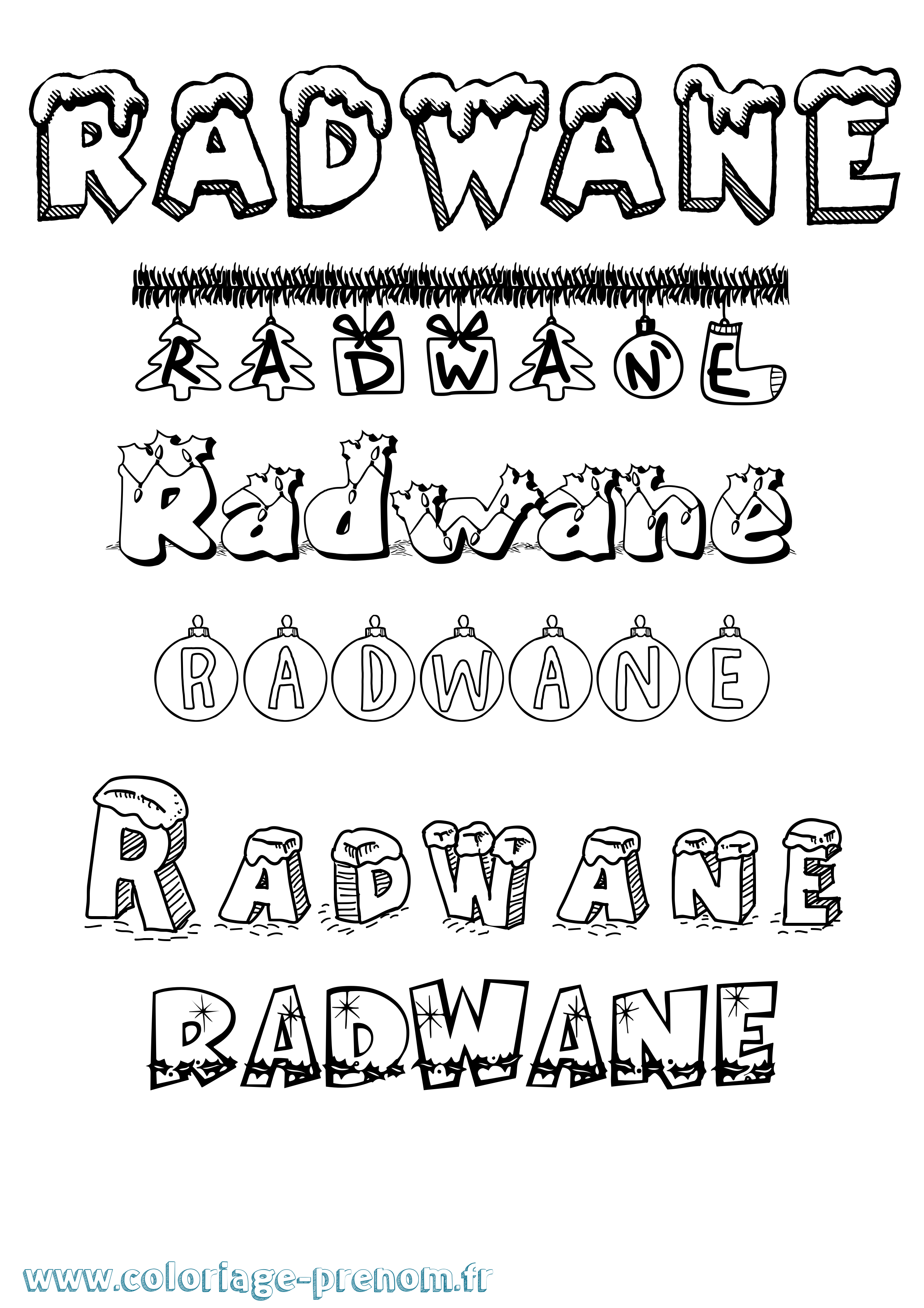 Coloriage Radwane Noël Coloriage prénom Radwane Noël