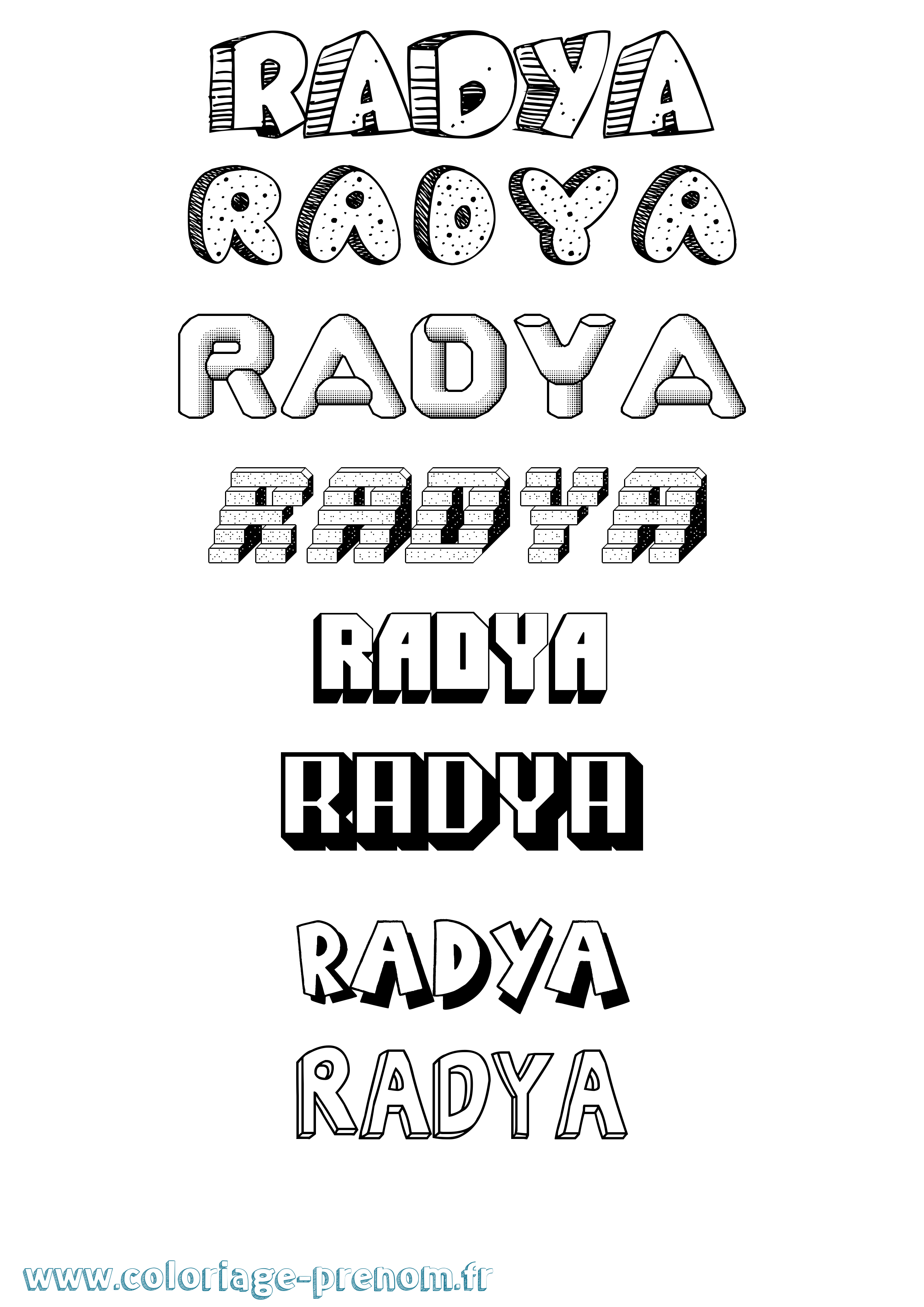 Coloriage Radya Effet 3D Coloriage prénom Radya Effet 3D