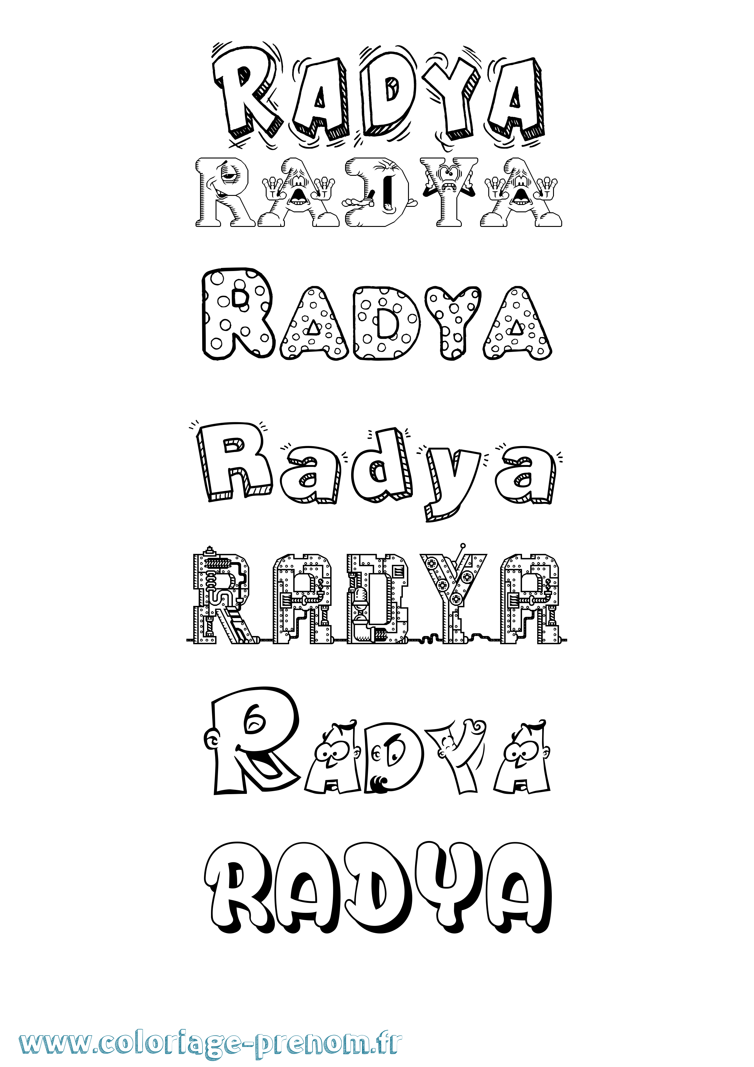 Coloriage prénom Radya Fun