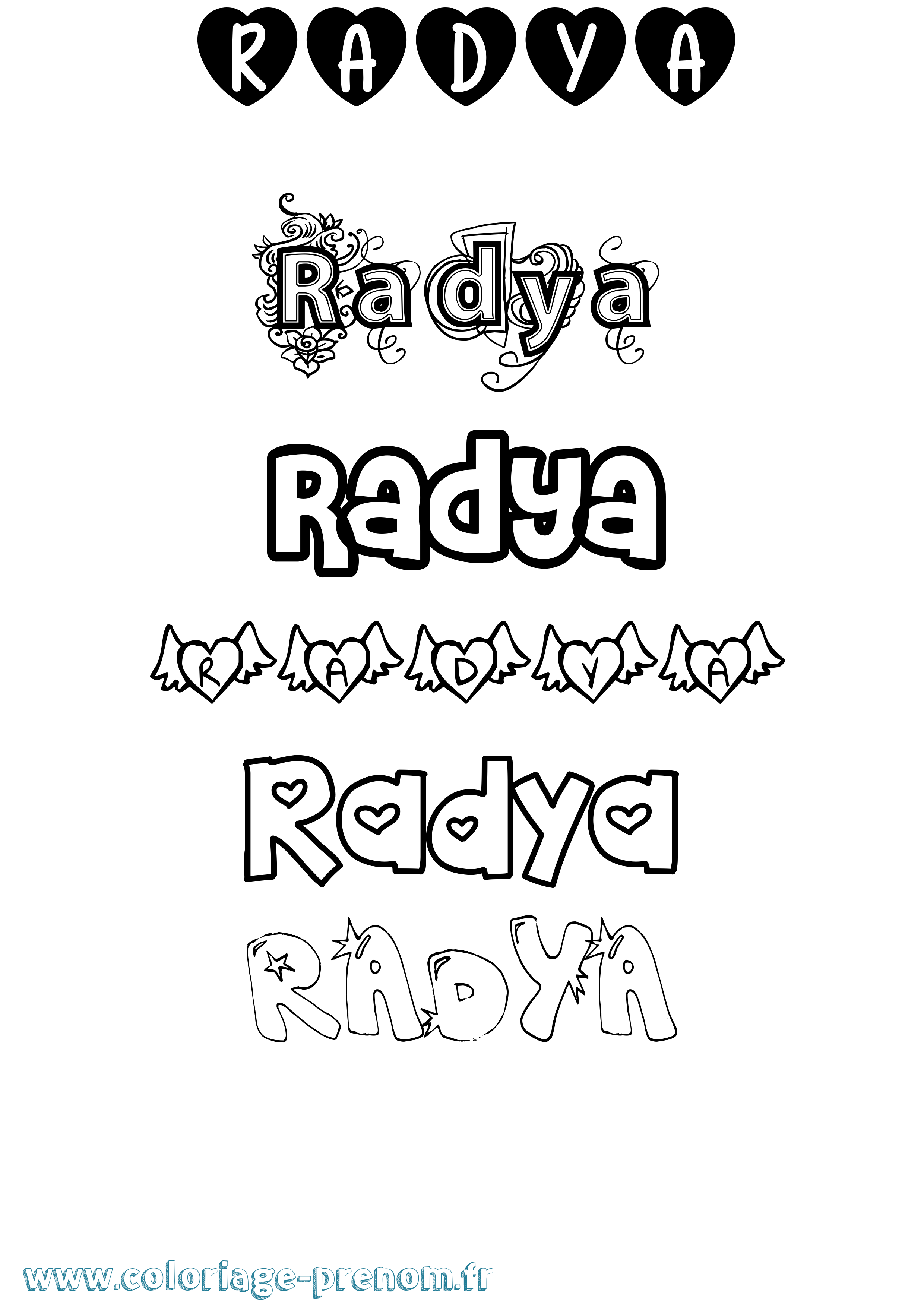 Coloriage prénom Radya Girly
