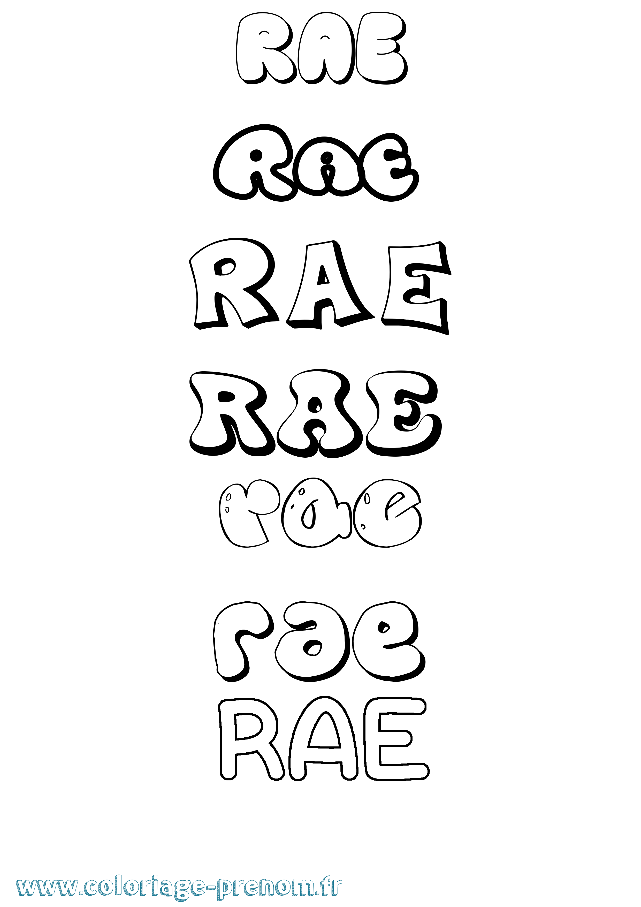 Coloriage prénom Rae Bubble