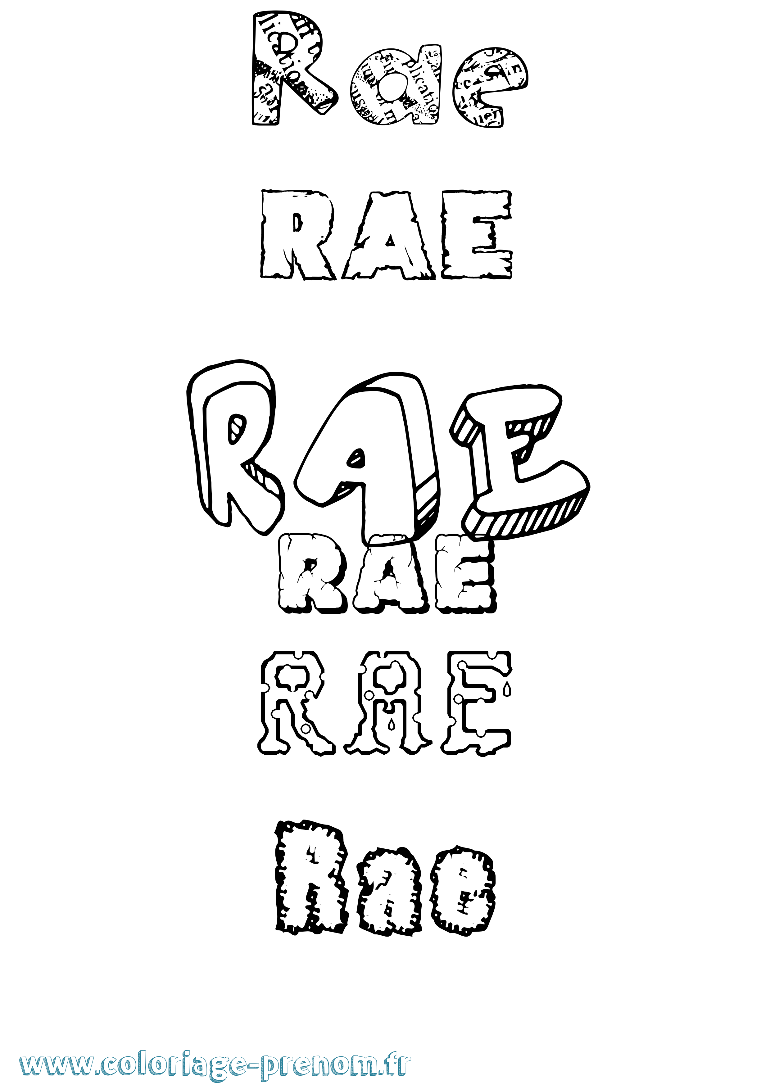Coloriage prénom Rae Destructuré