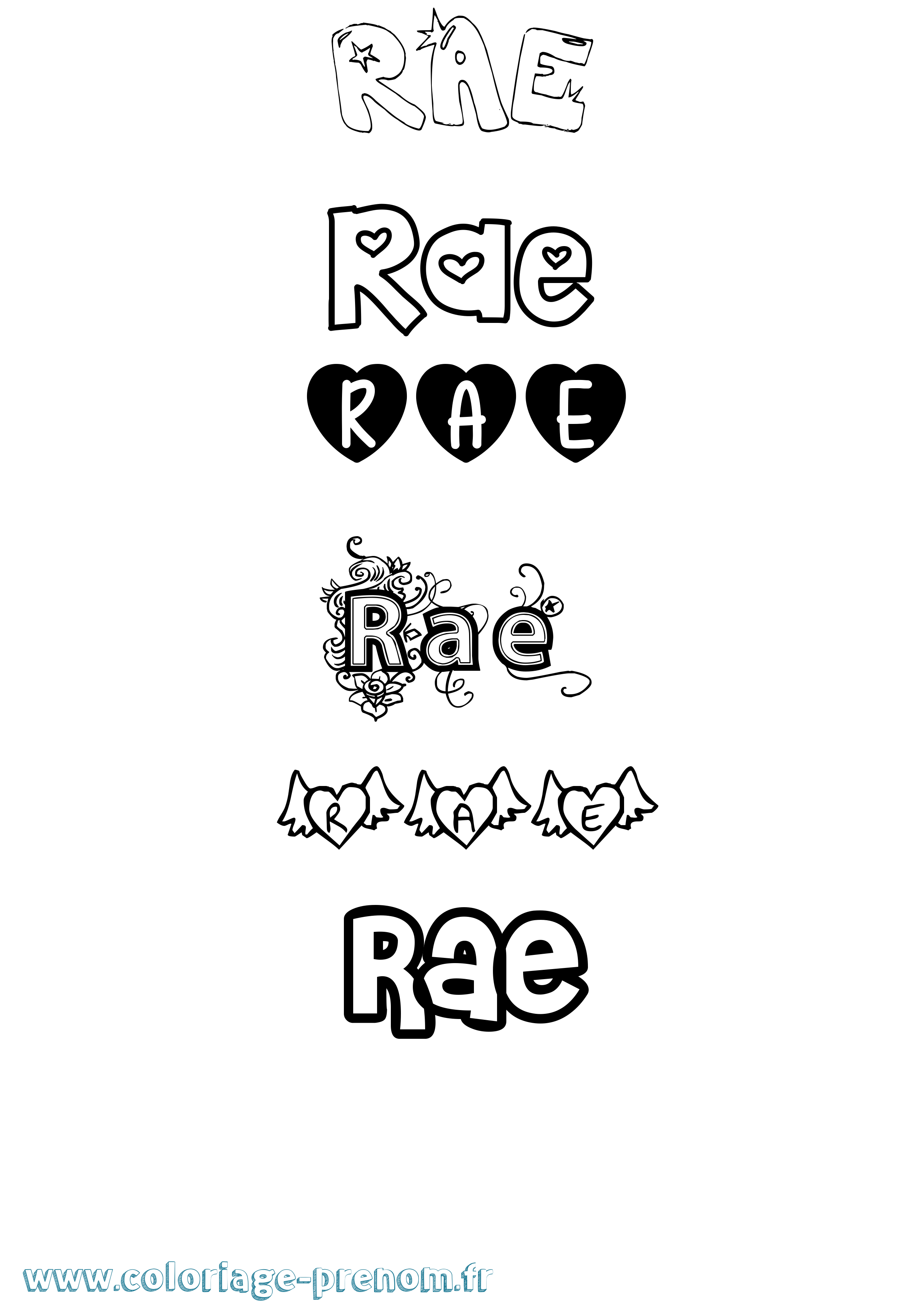 Coloriage prénom Rae Girly