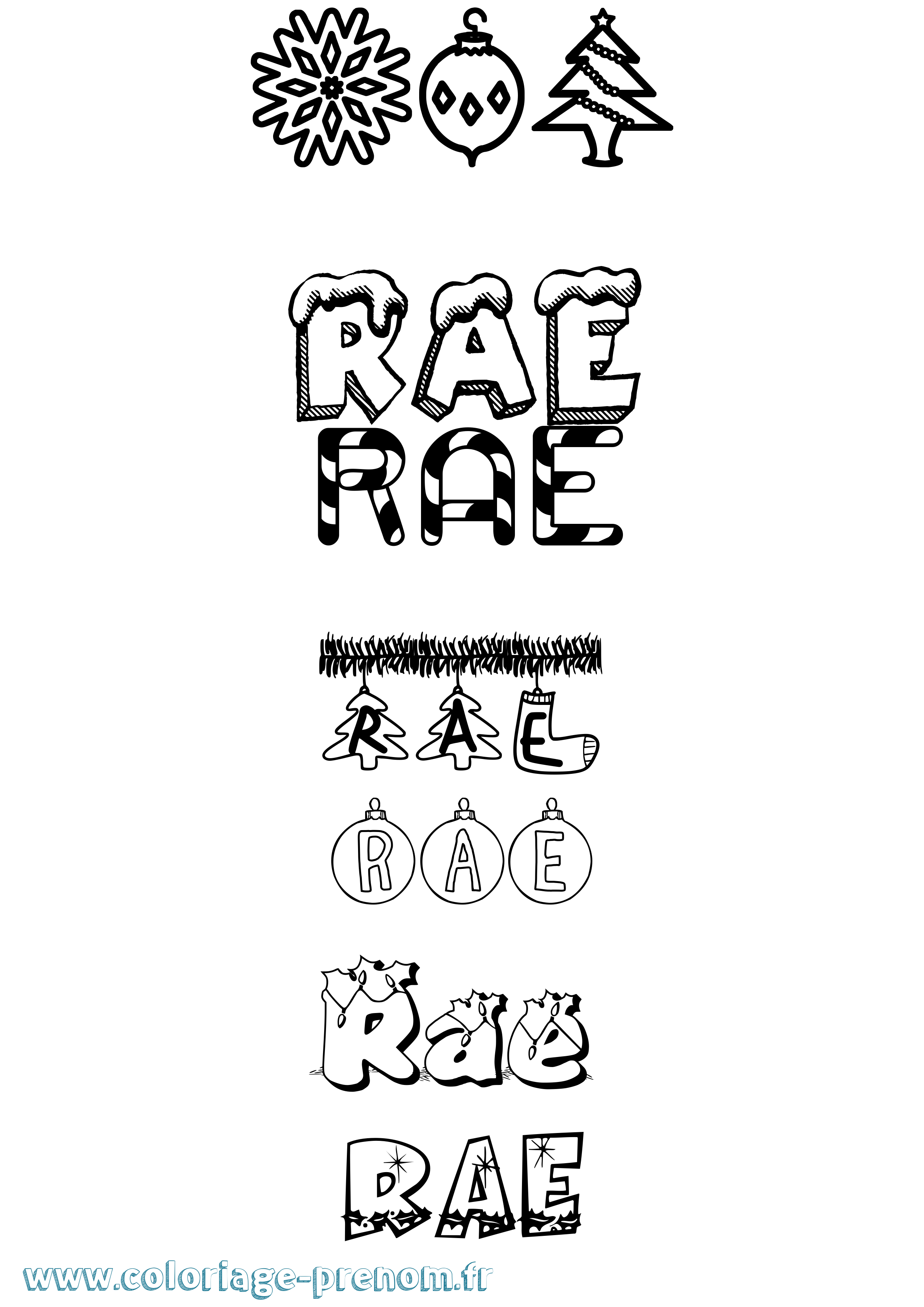 Coloriage prénom Rae Noël