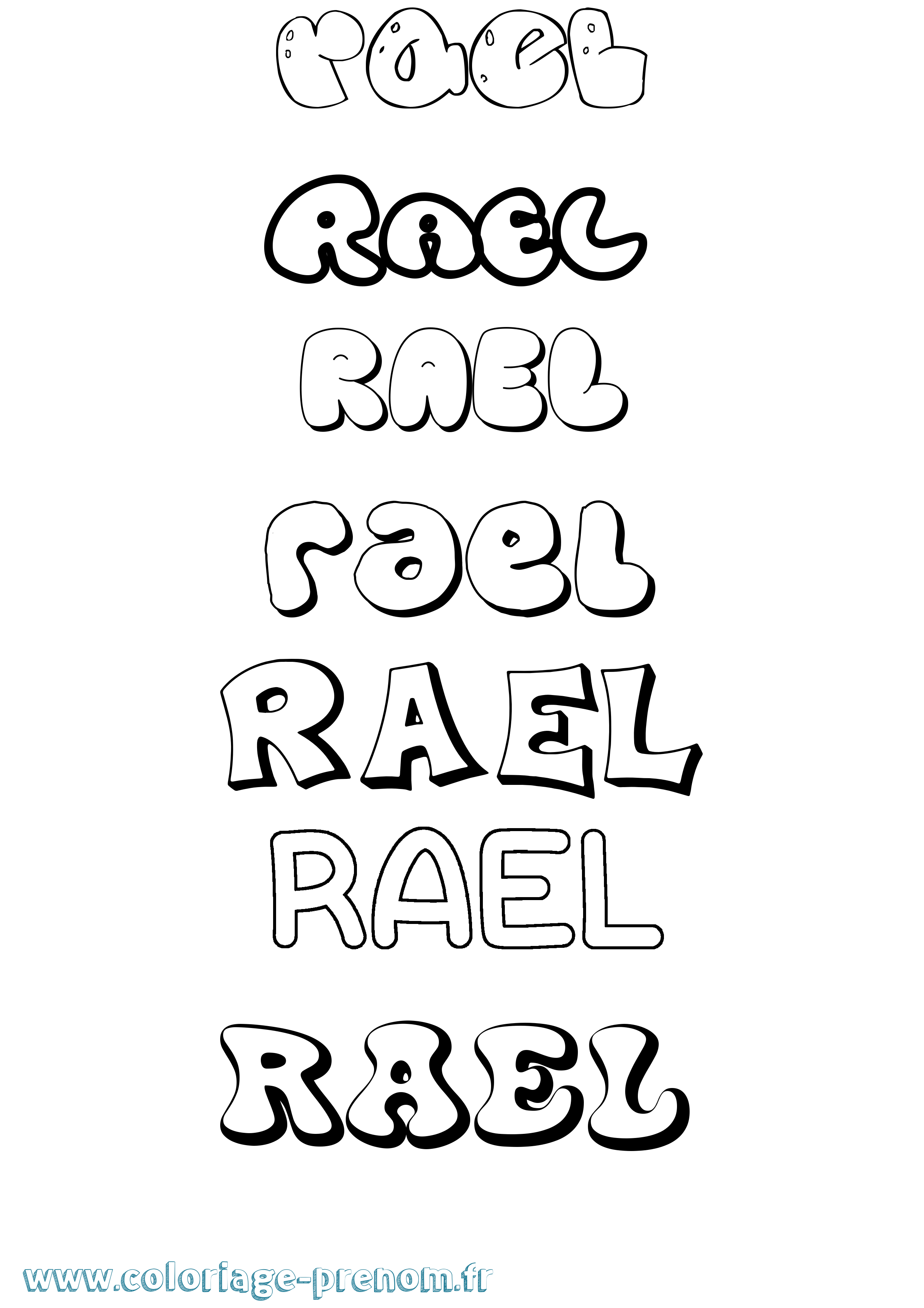 Coloriage prénom Rael Bubble