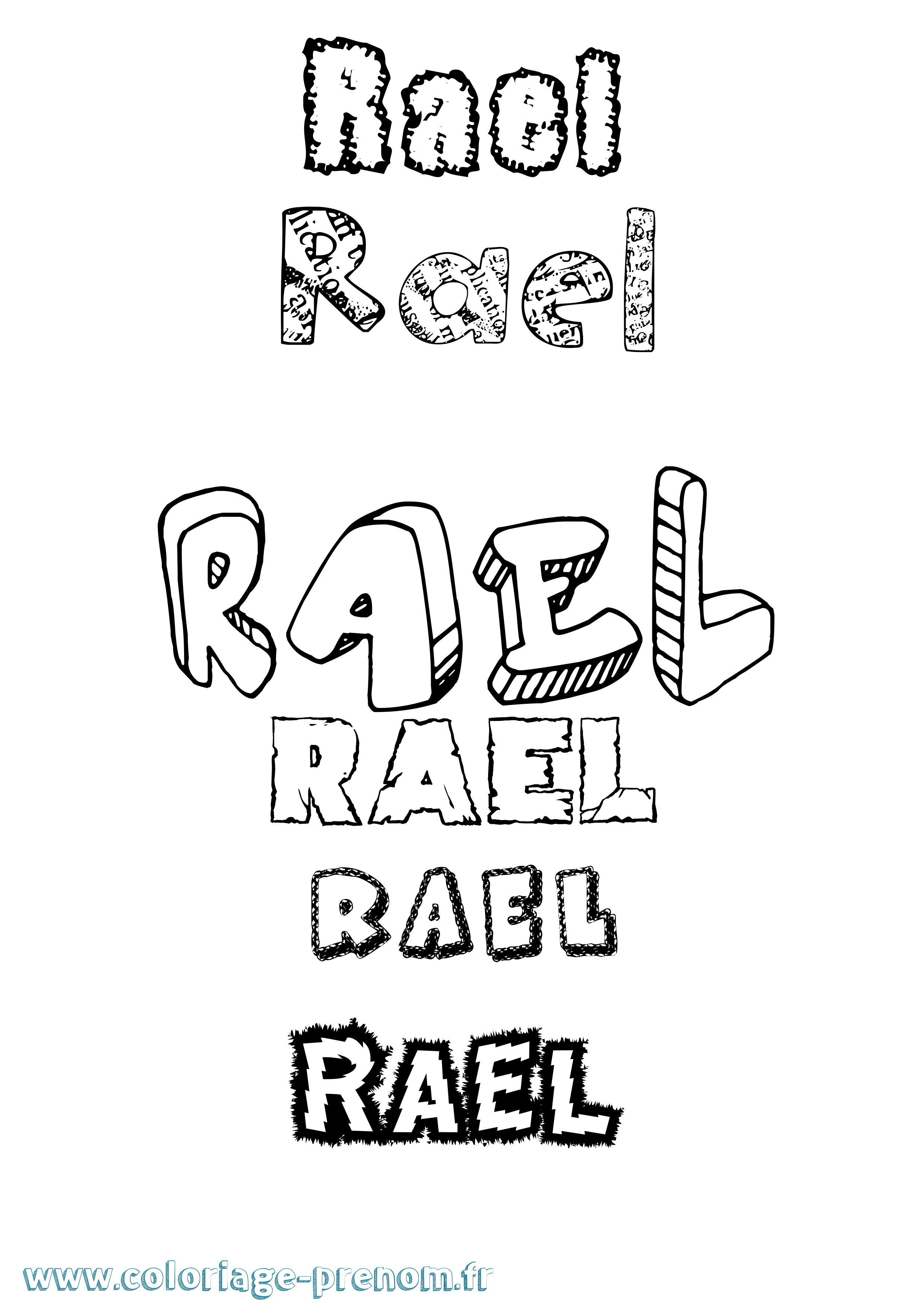 Coloriage prénom Rael Destructuré
