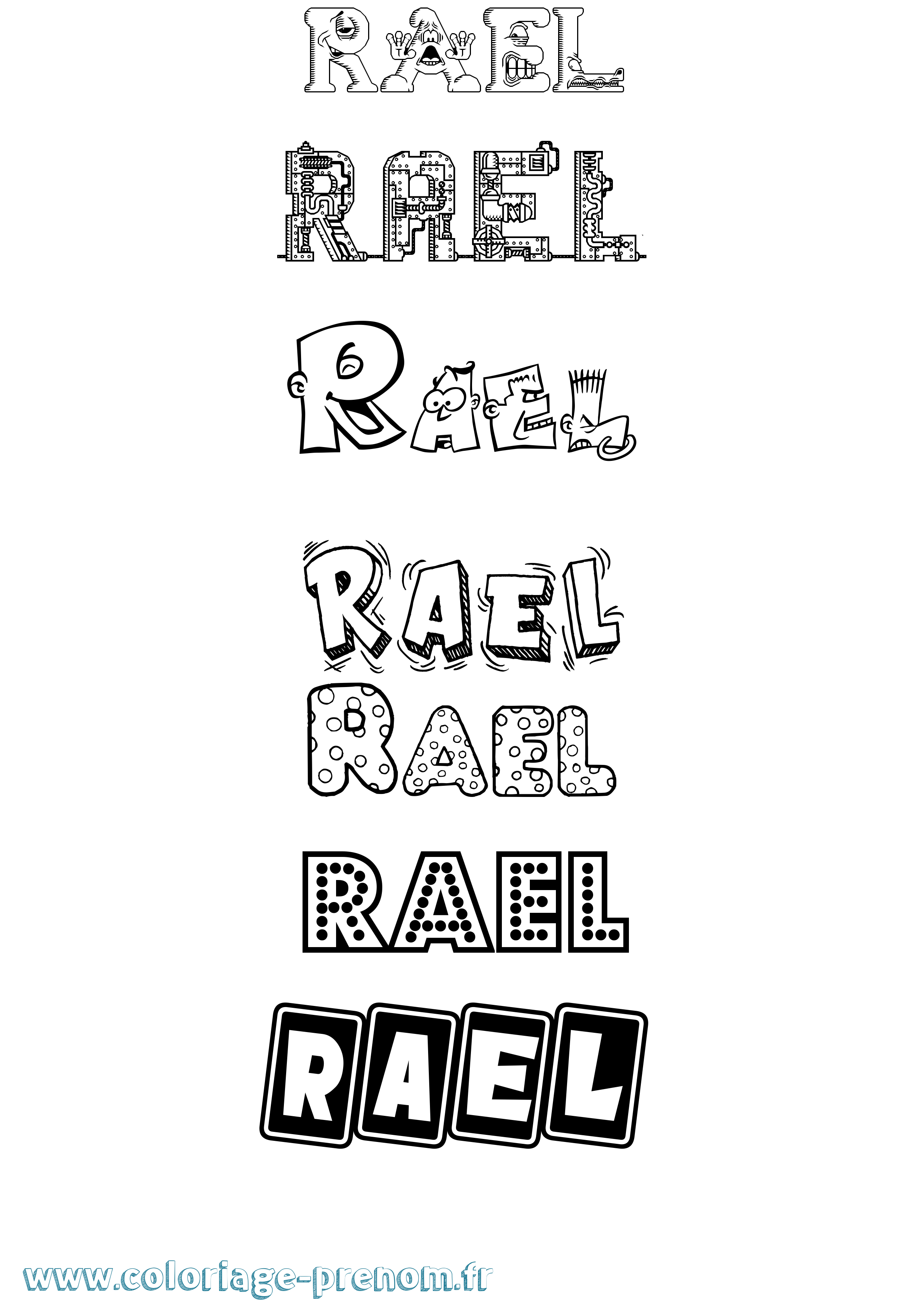 Coloriage prénom Rael Fun