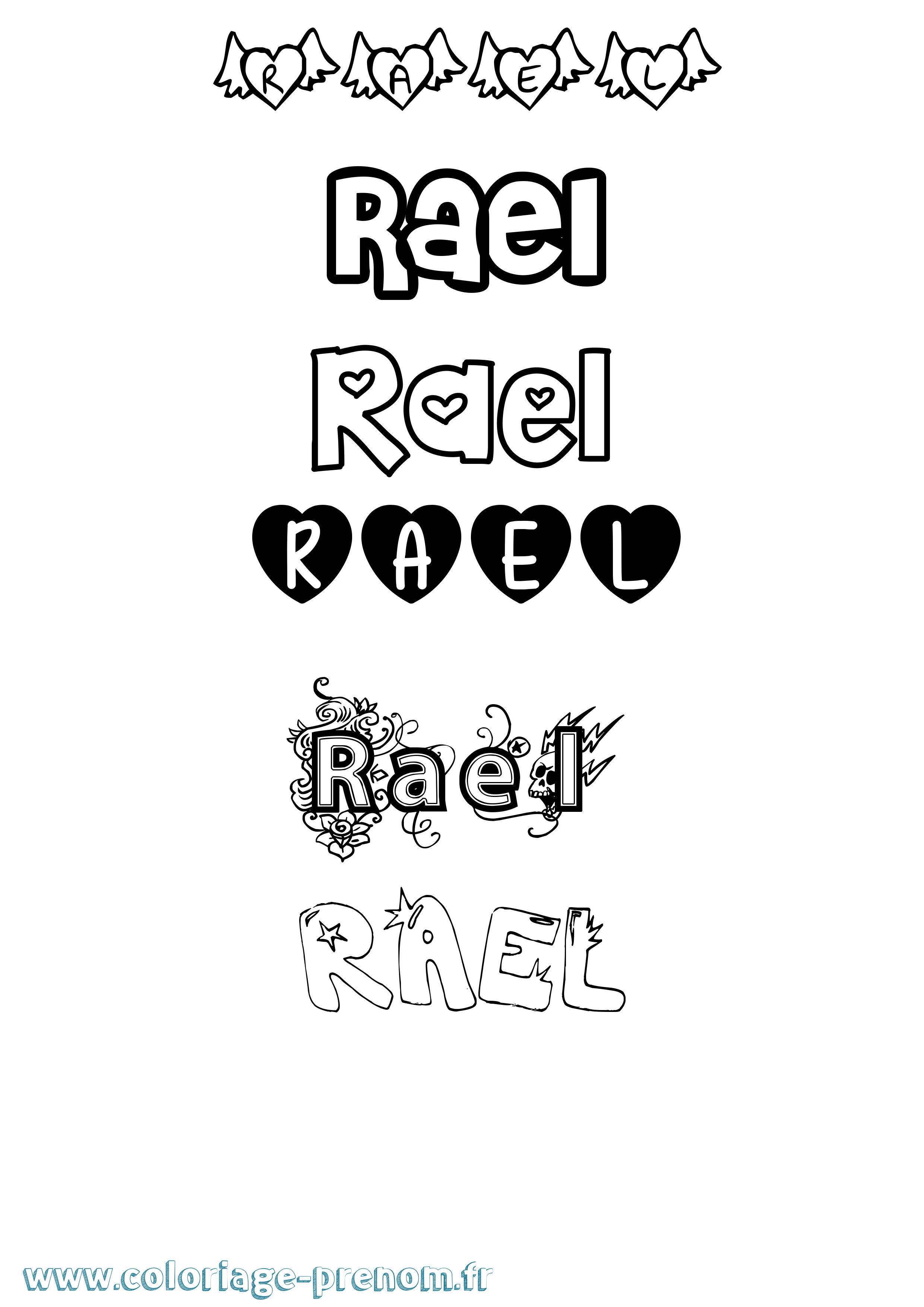 Coloriage prénom Rael Girly