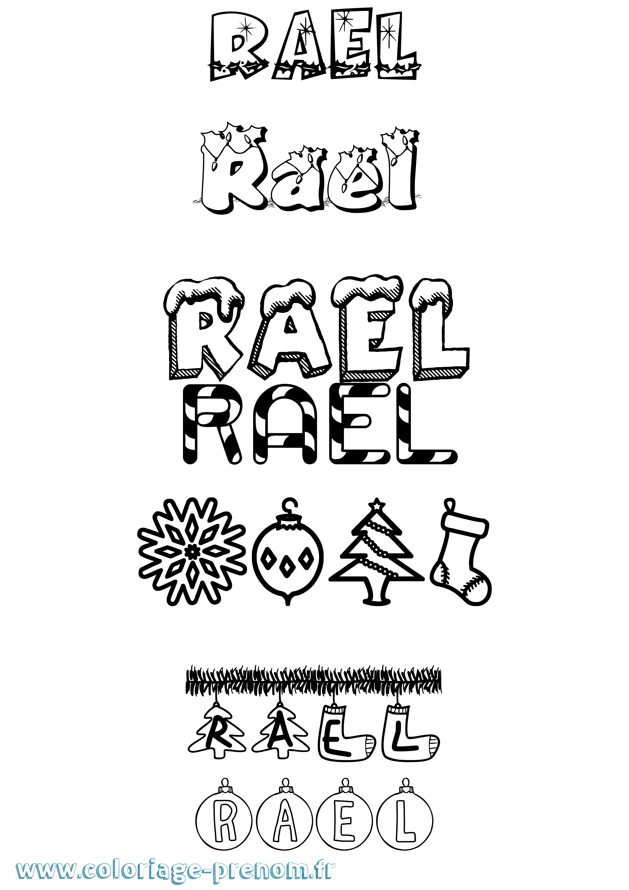 Coloriage prénom Rael Noël
