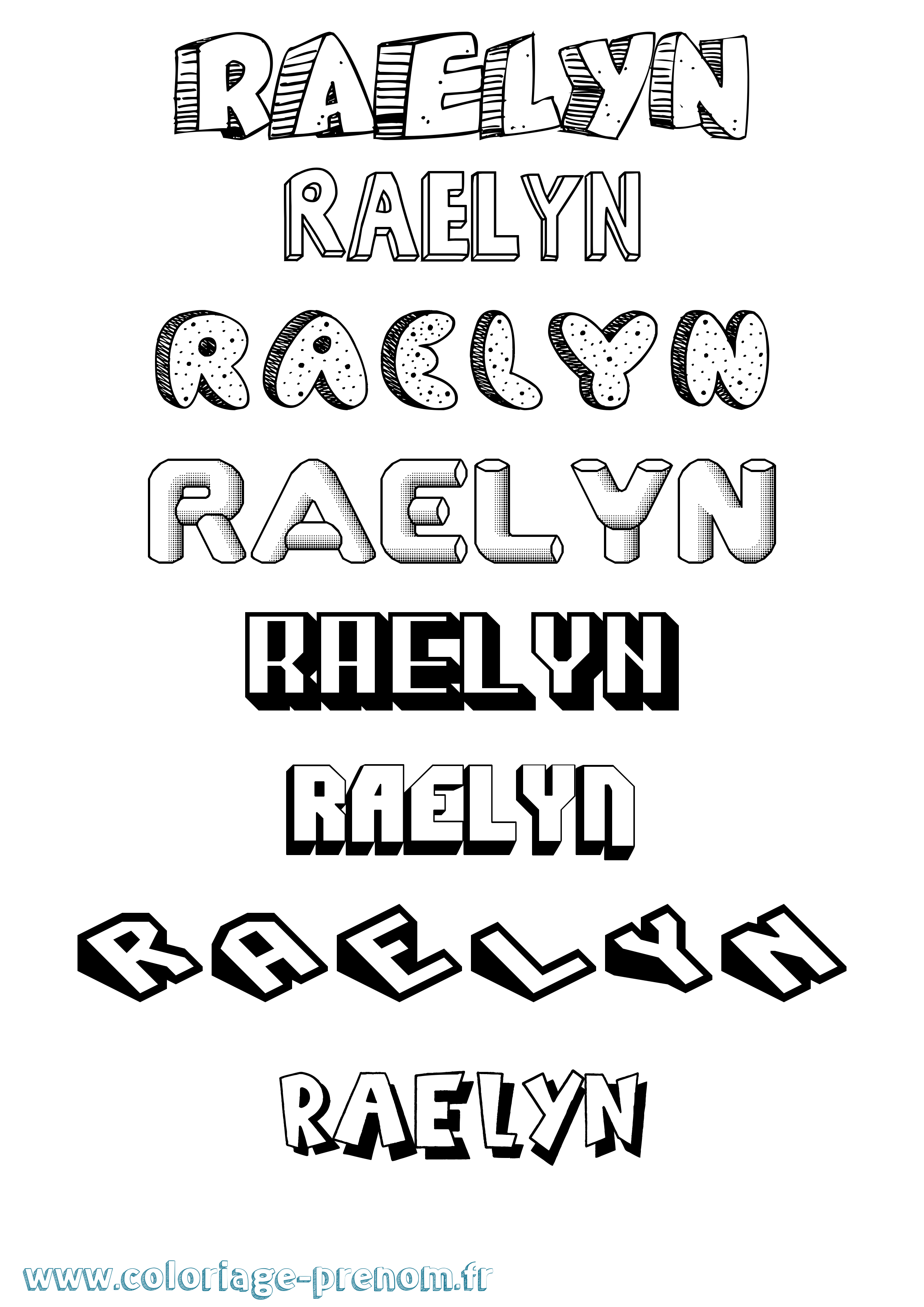 Coloriage prénom Raelyn Effet 3D