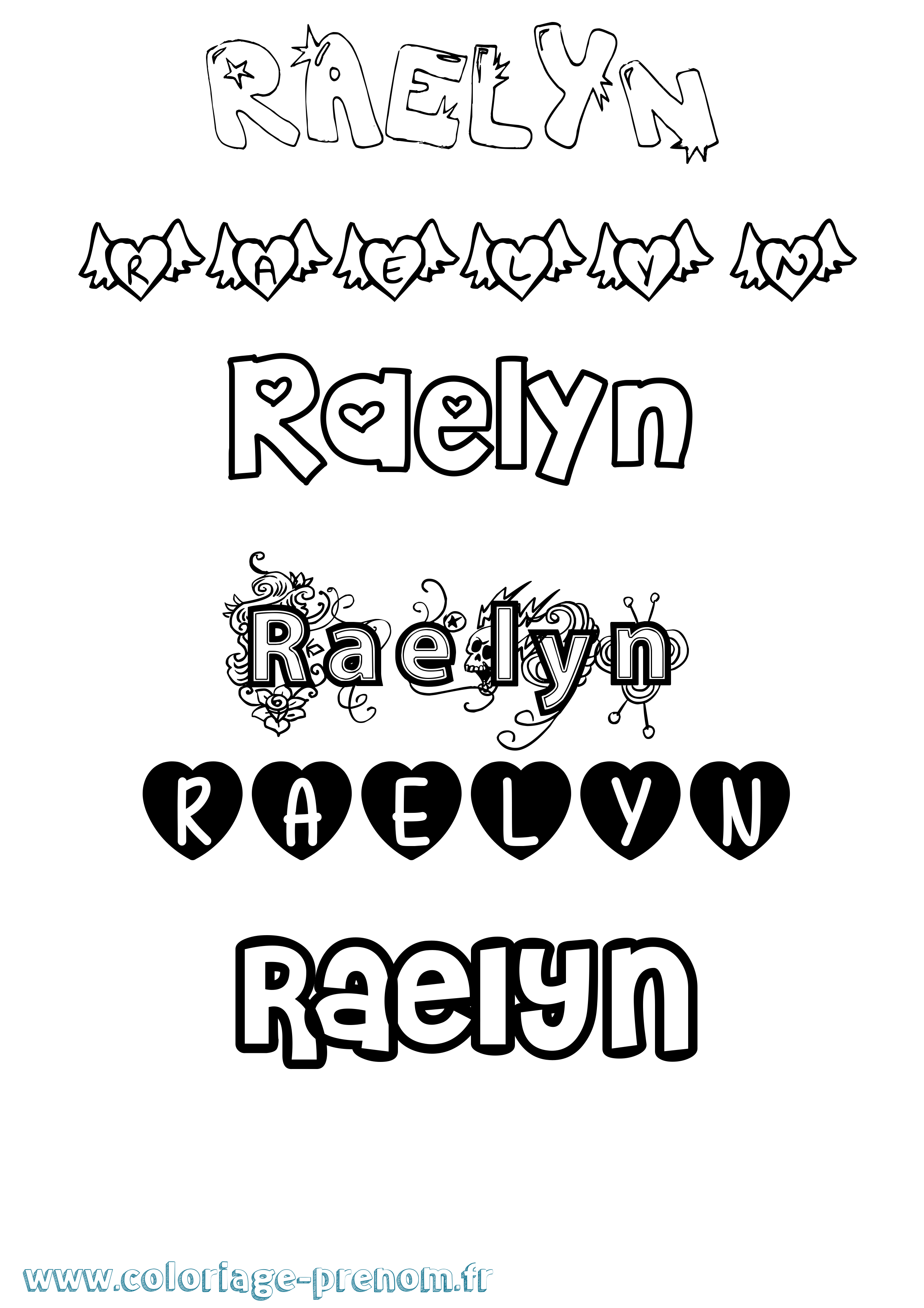 Coloriage prénom Raelyn Girly
