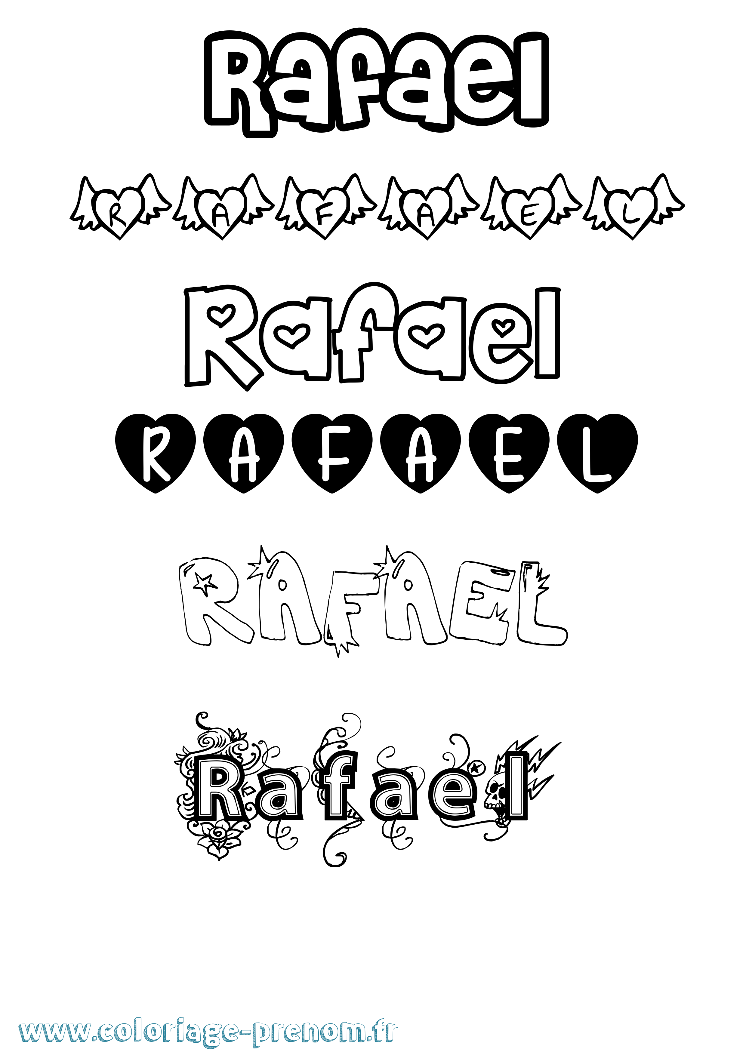Coloriage prénom Rafael Girly