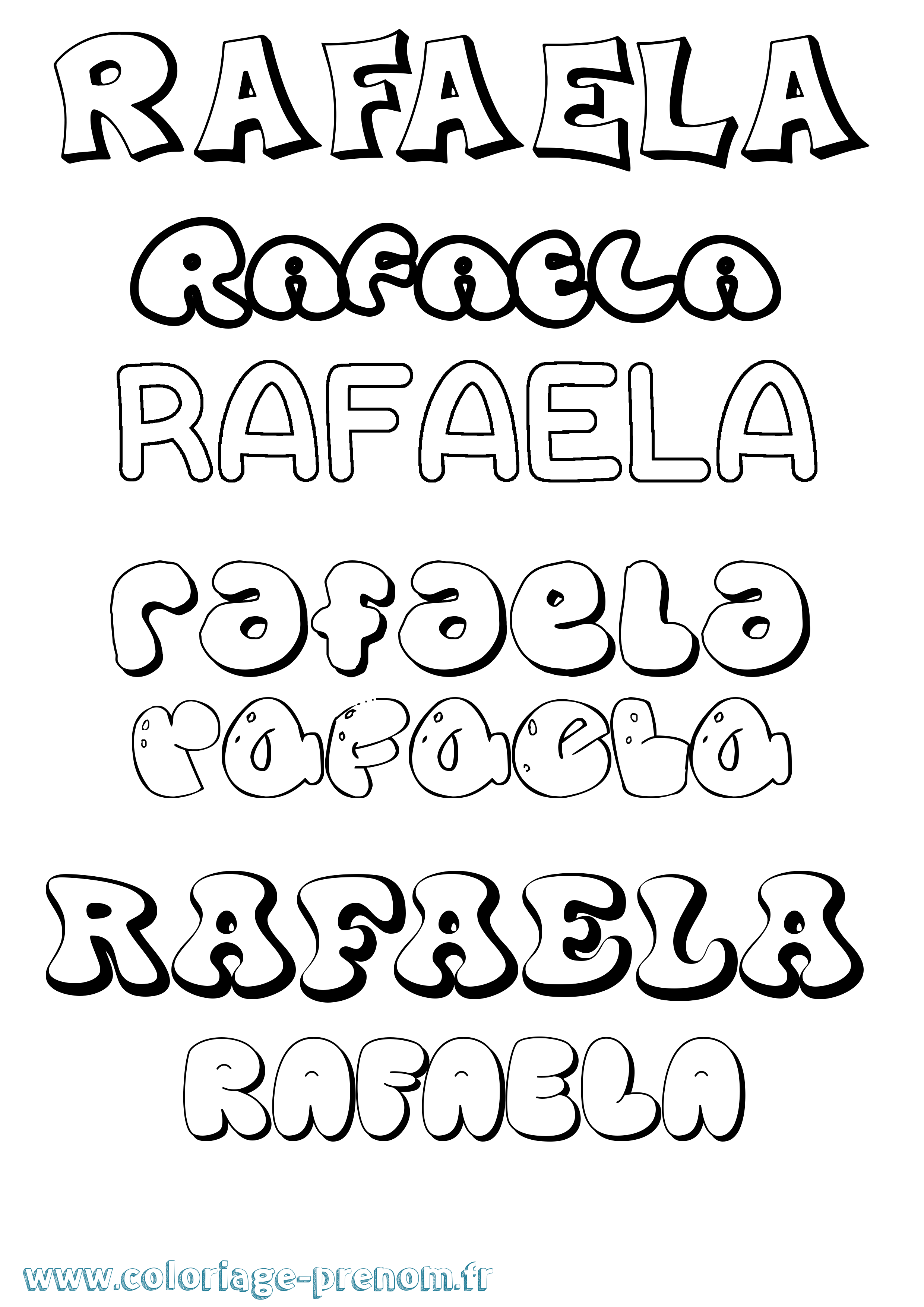 Coloriage prénom Rafaela Bubble