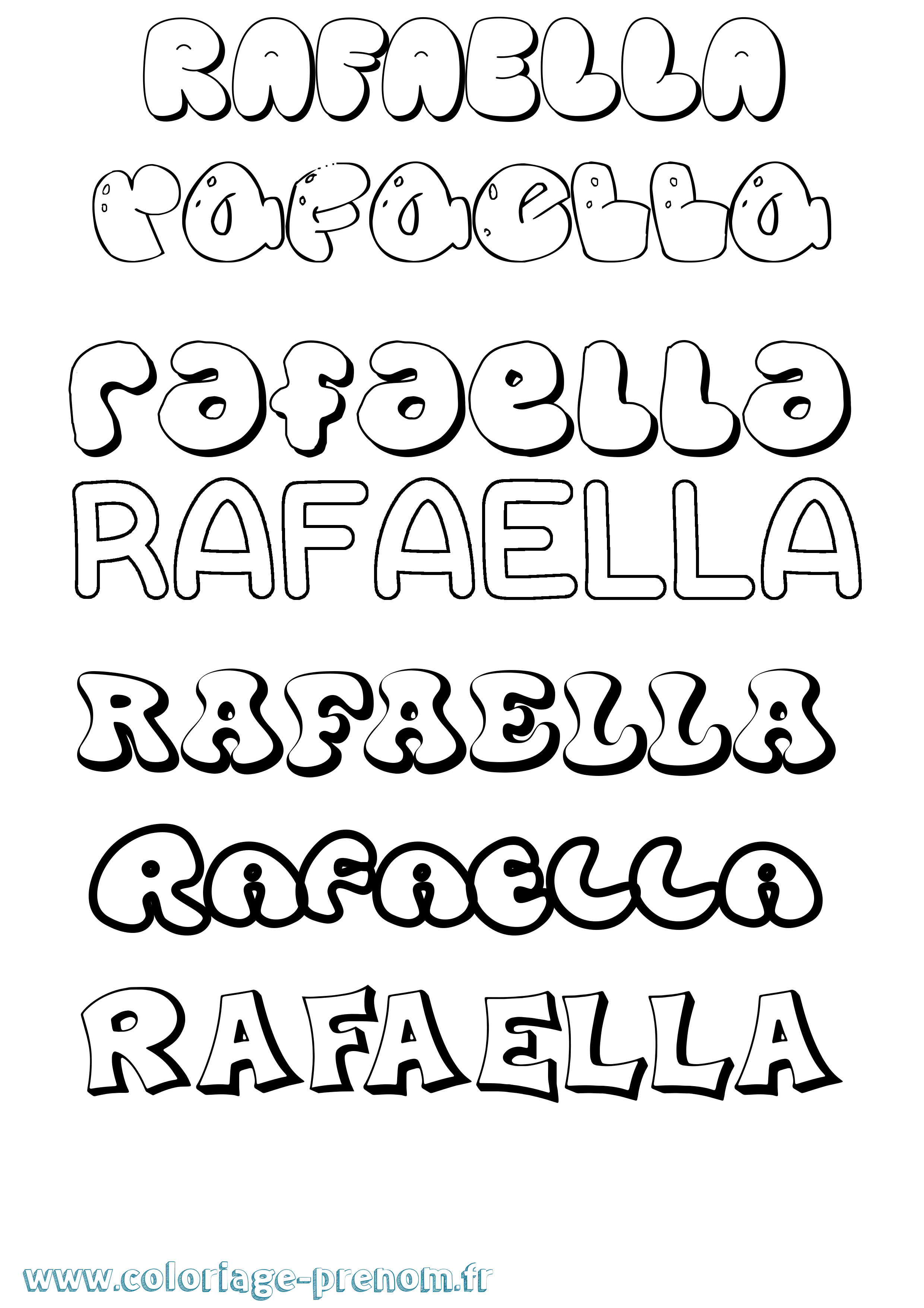 Coloriage prénom Rafaella Bubble