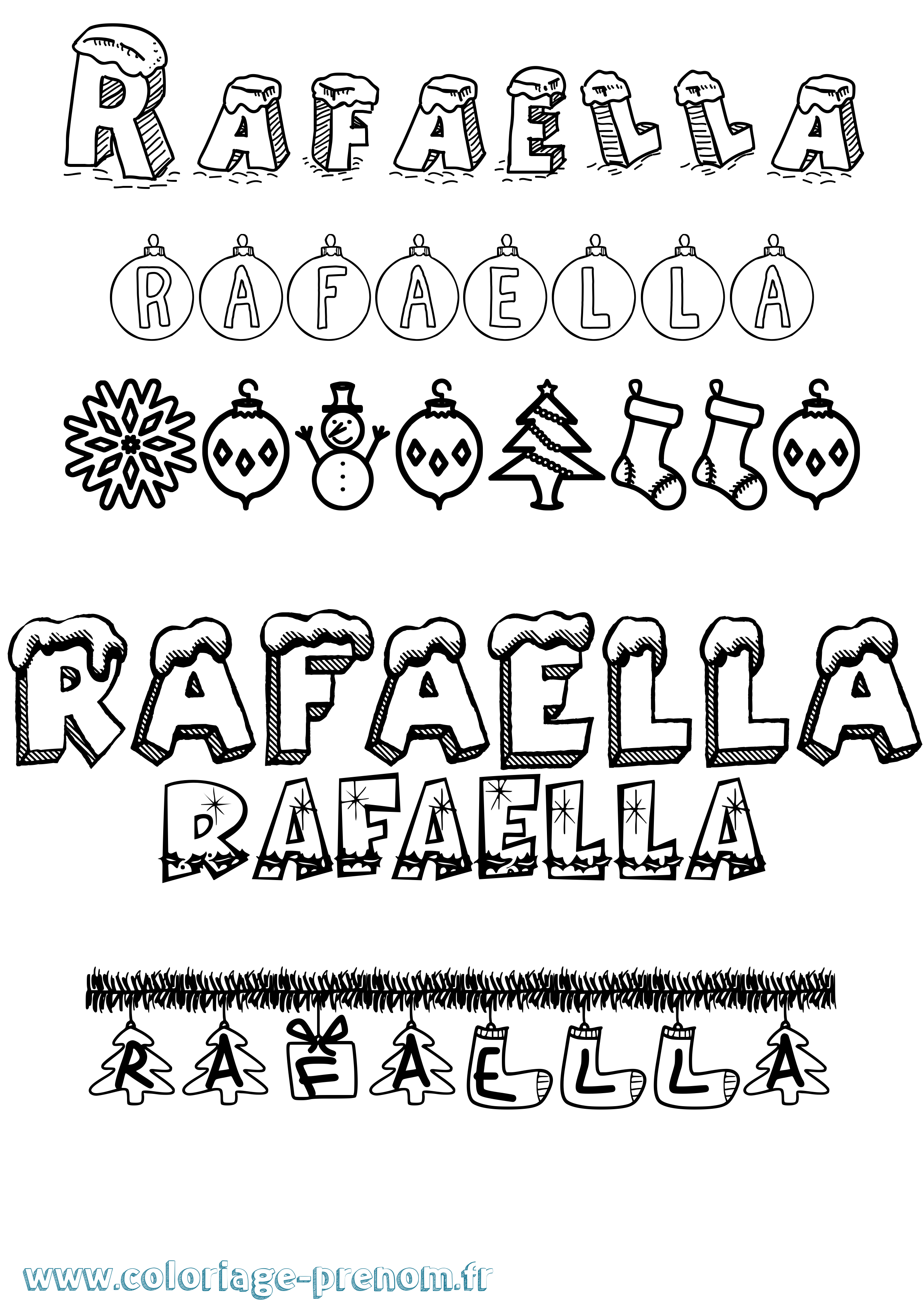 Coloriage Rafaella Noël Coloriage prénom Rafaella Noël