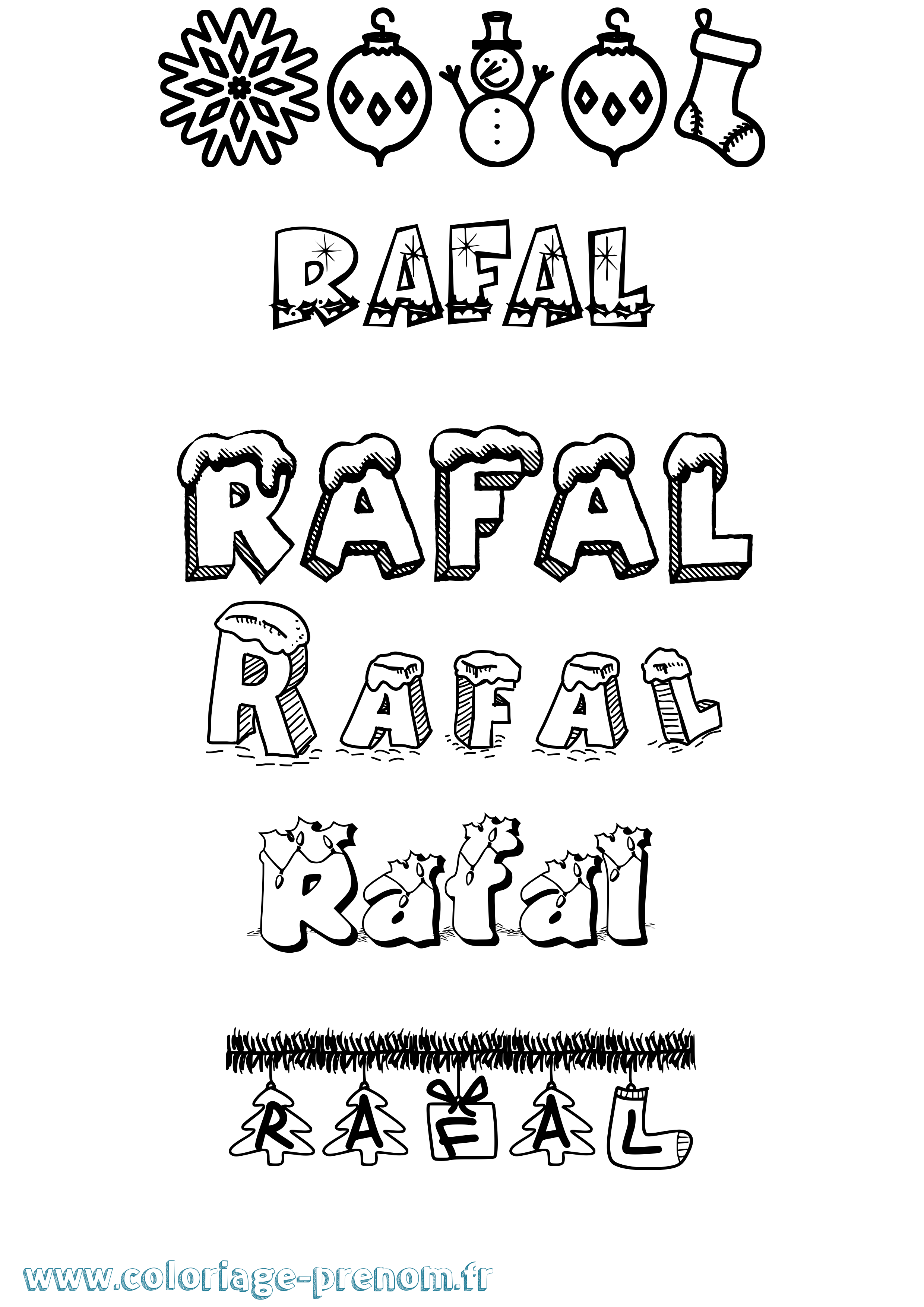 Coloriage prénom Rafal Noël