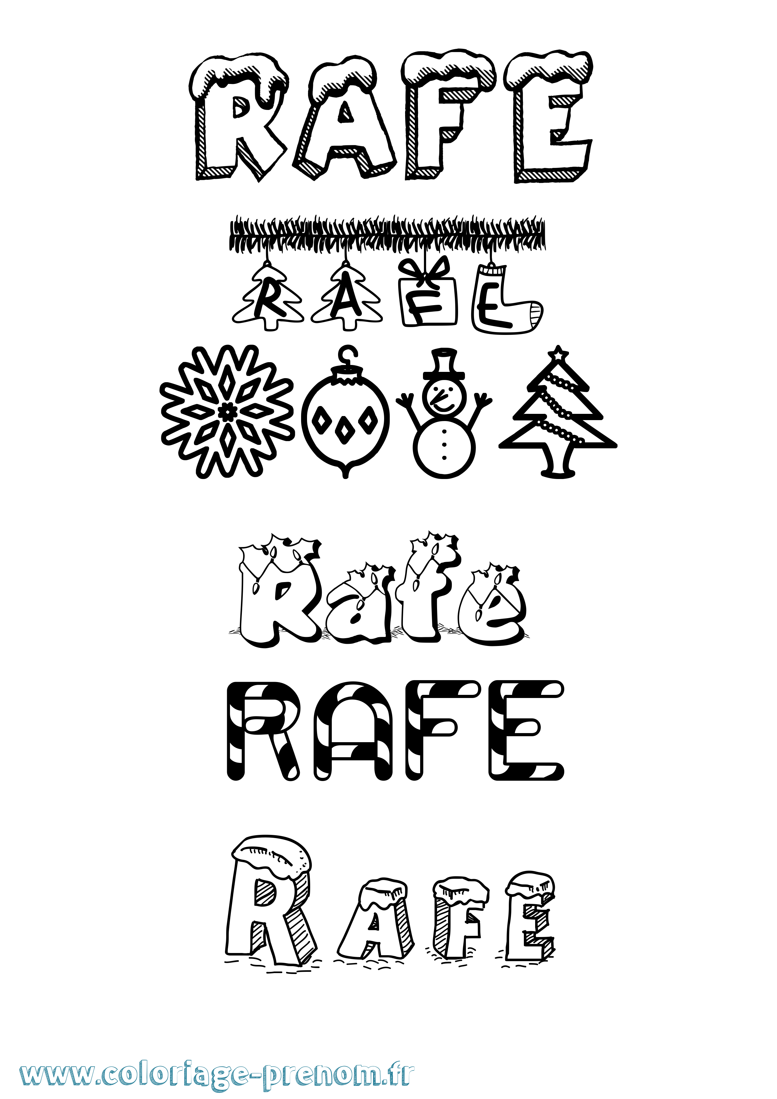 Coloriage prénom Rafe Noël