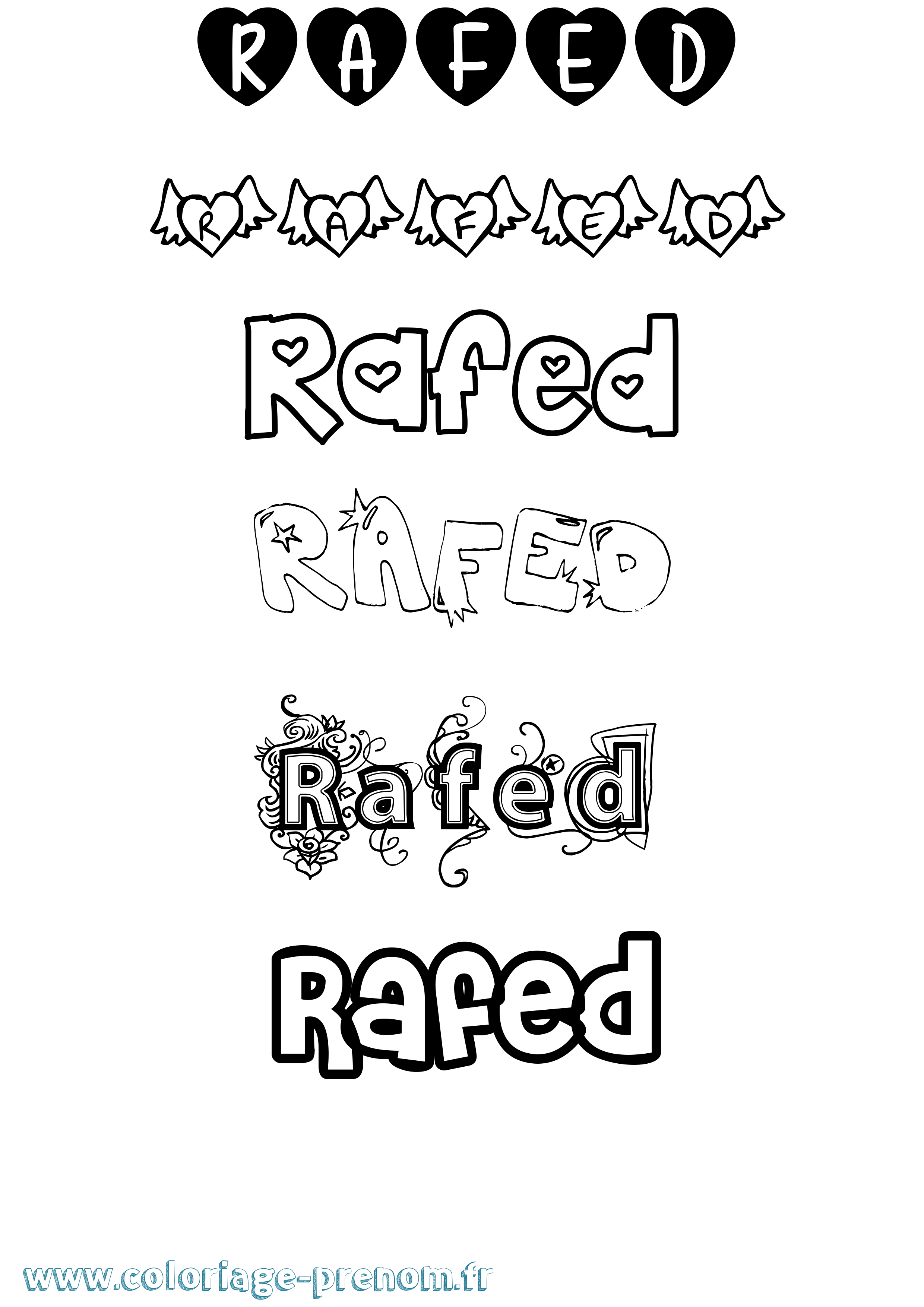 Coloriage Rafed Girly Coloriage prénom Rafed Girly