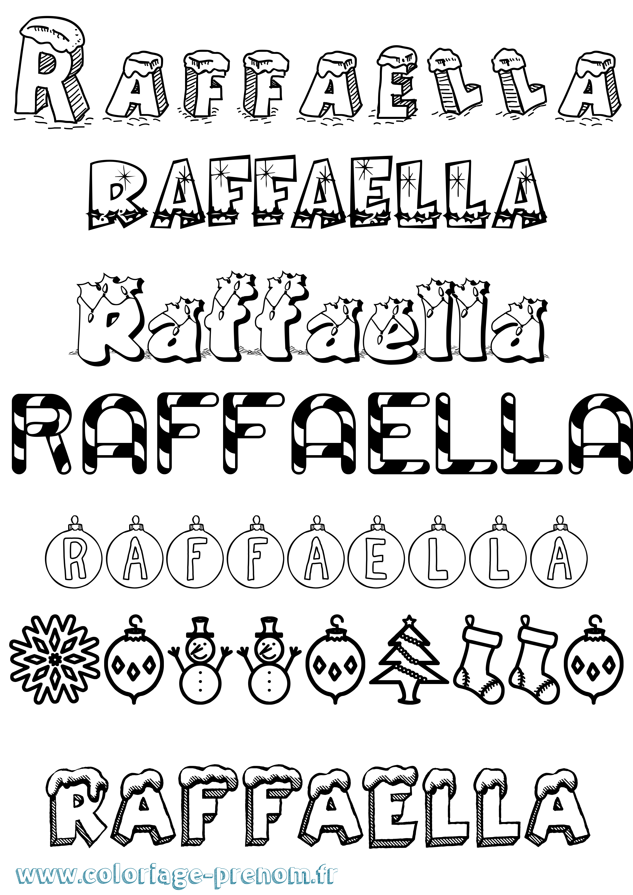 Coloriage Raffaella Noël Coloriage prénom Raffaella Noël