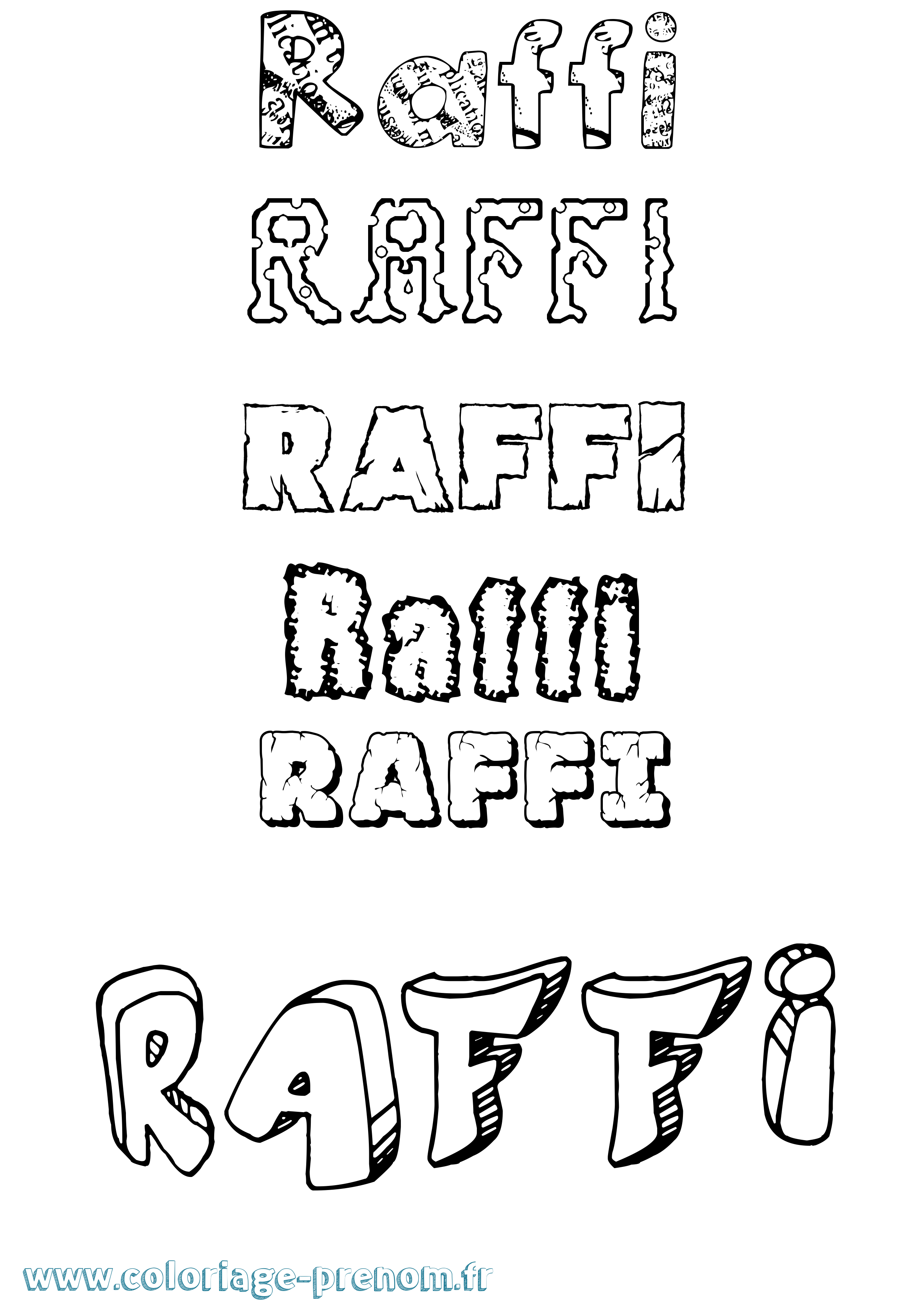 Coloriage prénom Raffi Destructuré