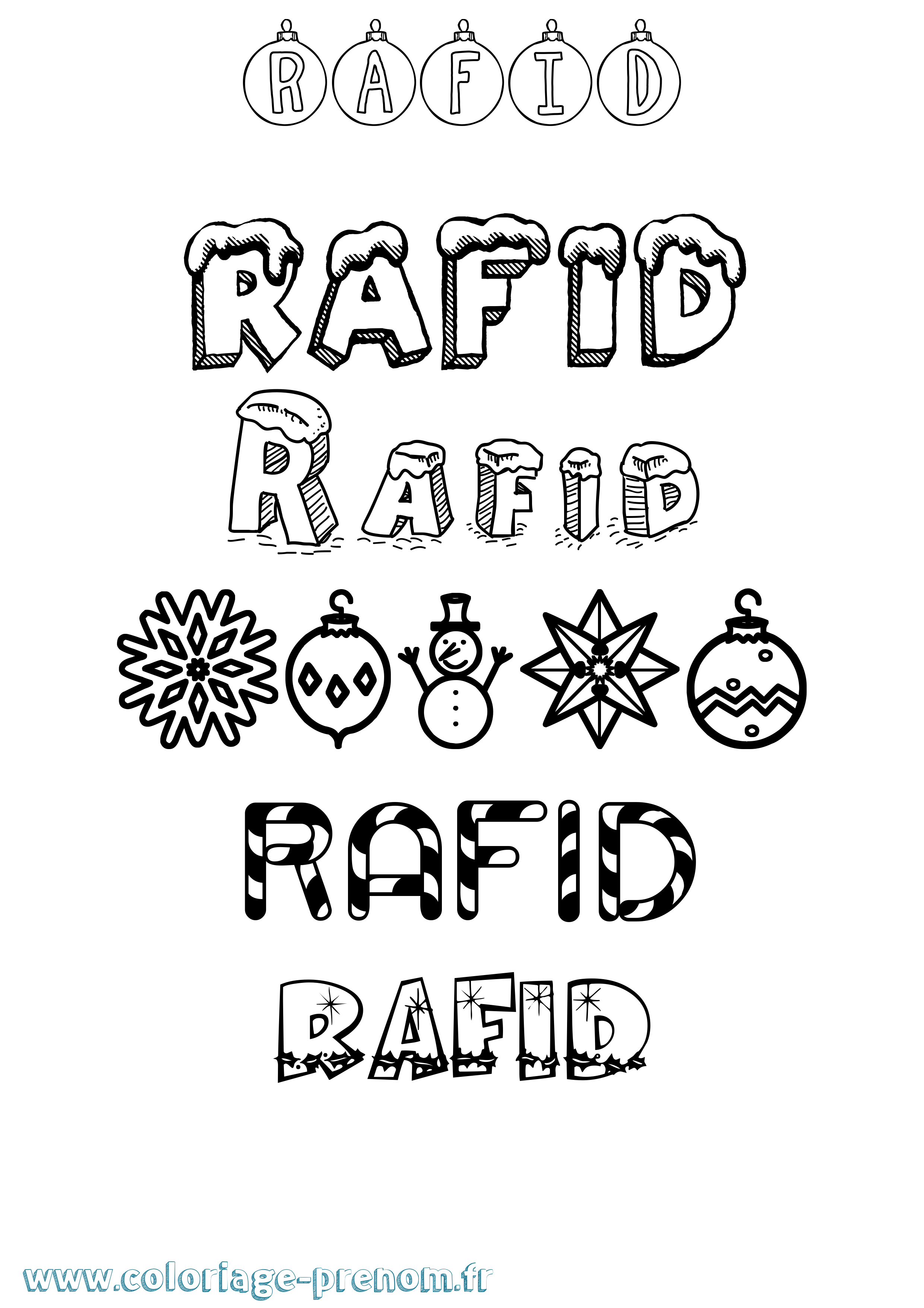 Coloriage Rafid Noël Coloriage prénom Rafid Noël