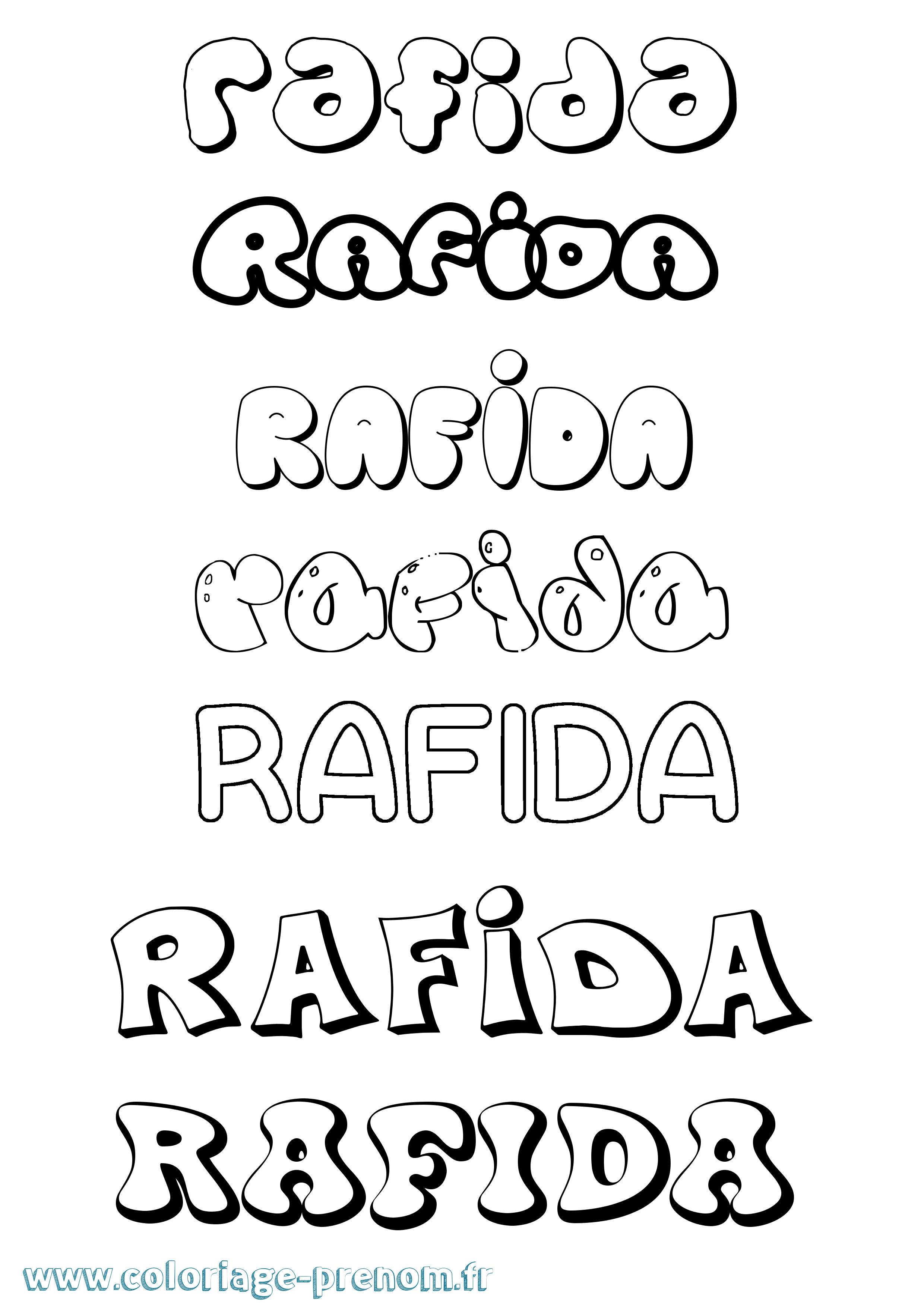 Coloriage prénom Rafida Bubble