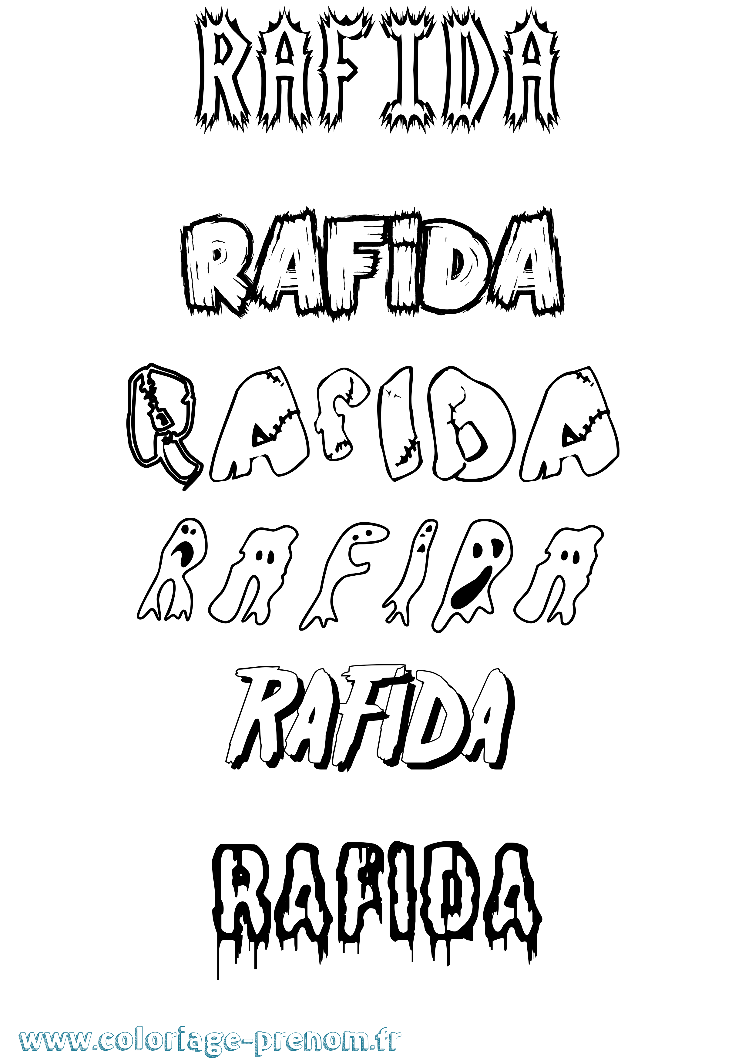 Coloriage prénom Rafida Frisson