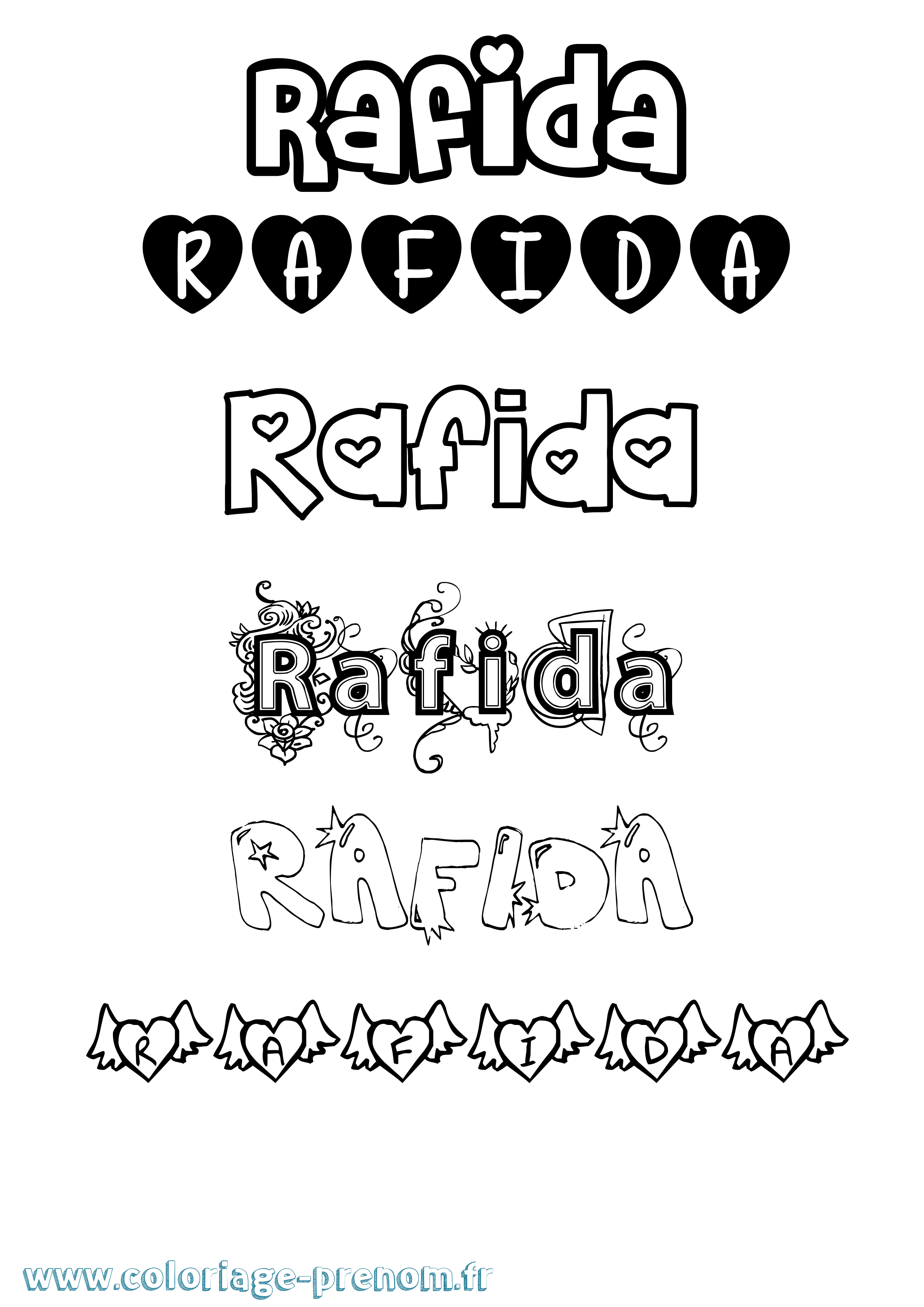 Coloriage prénom Rafida Girly