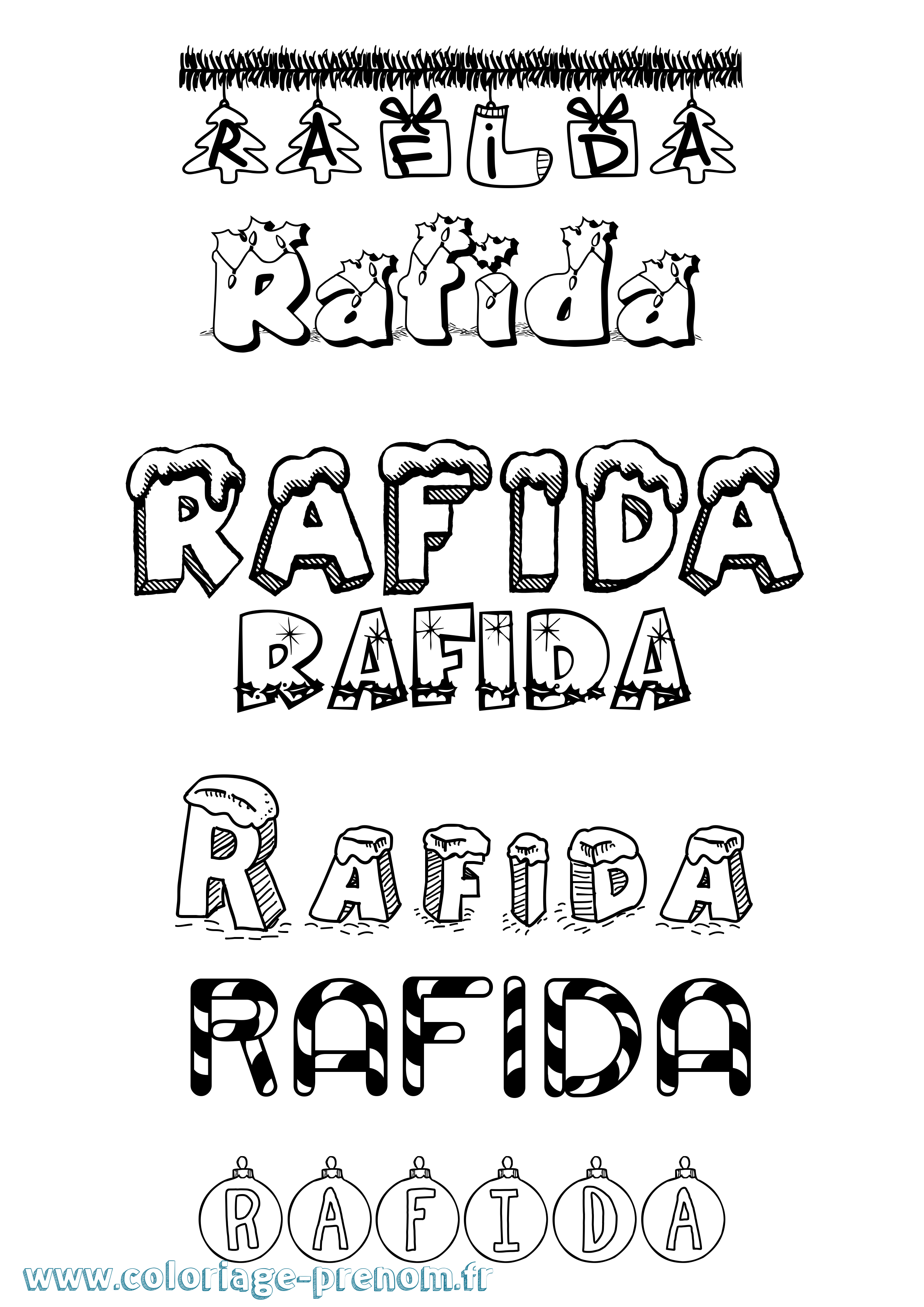 Coloriage prénom Rafida Noël