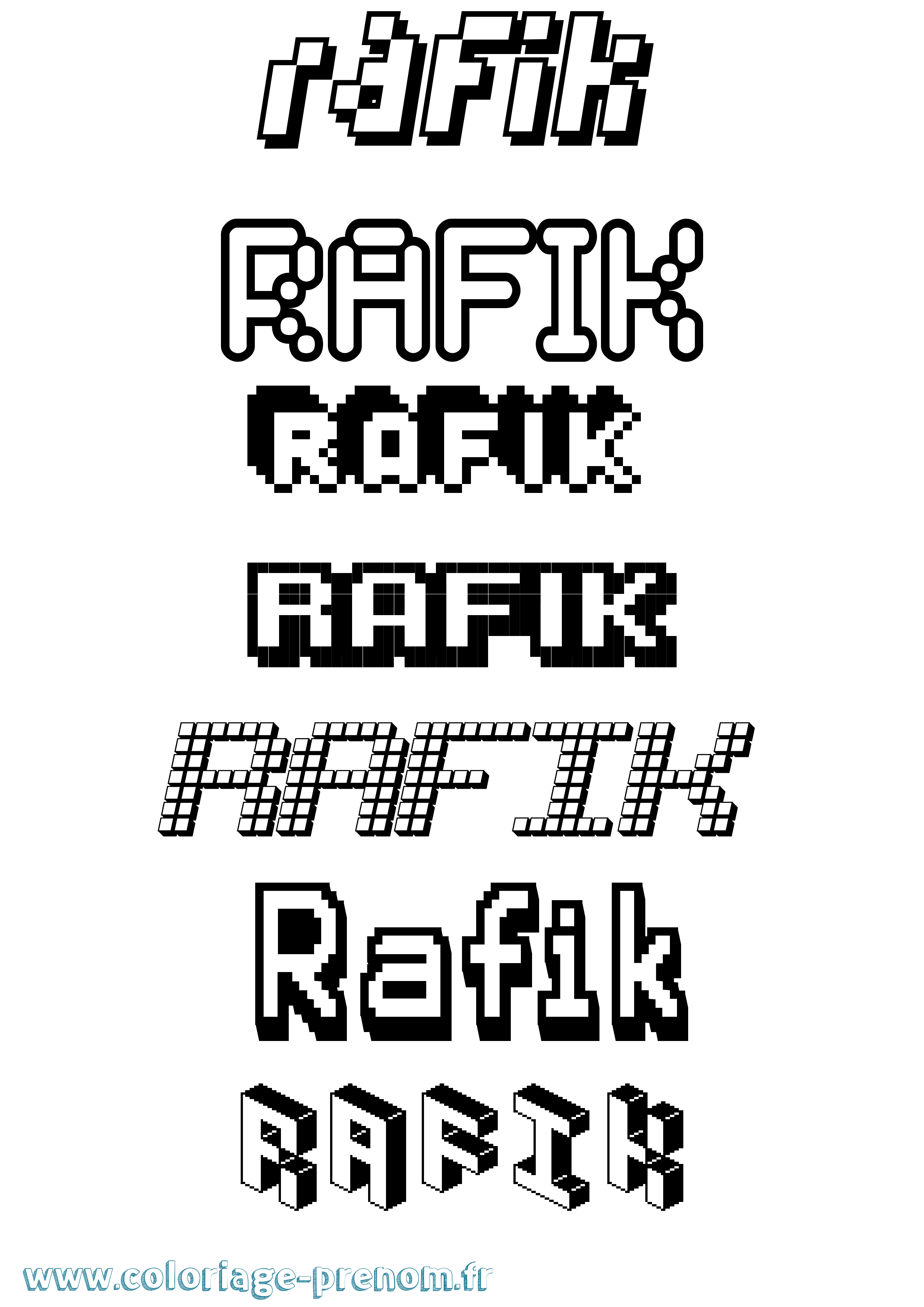 Coloriage prénom Rafik Pixel