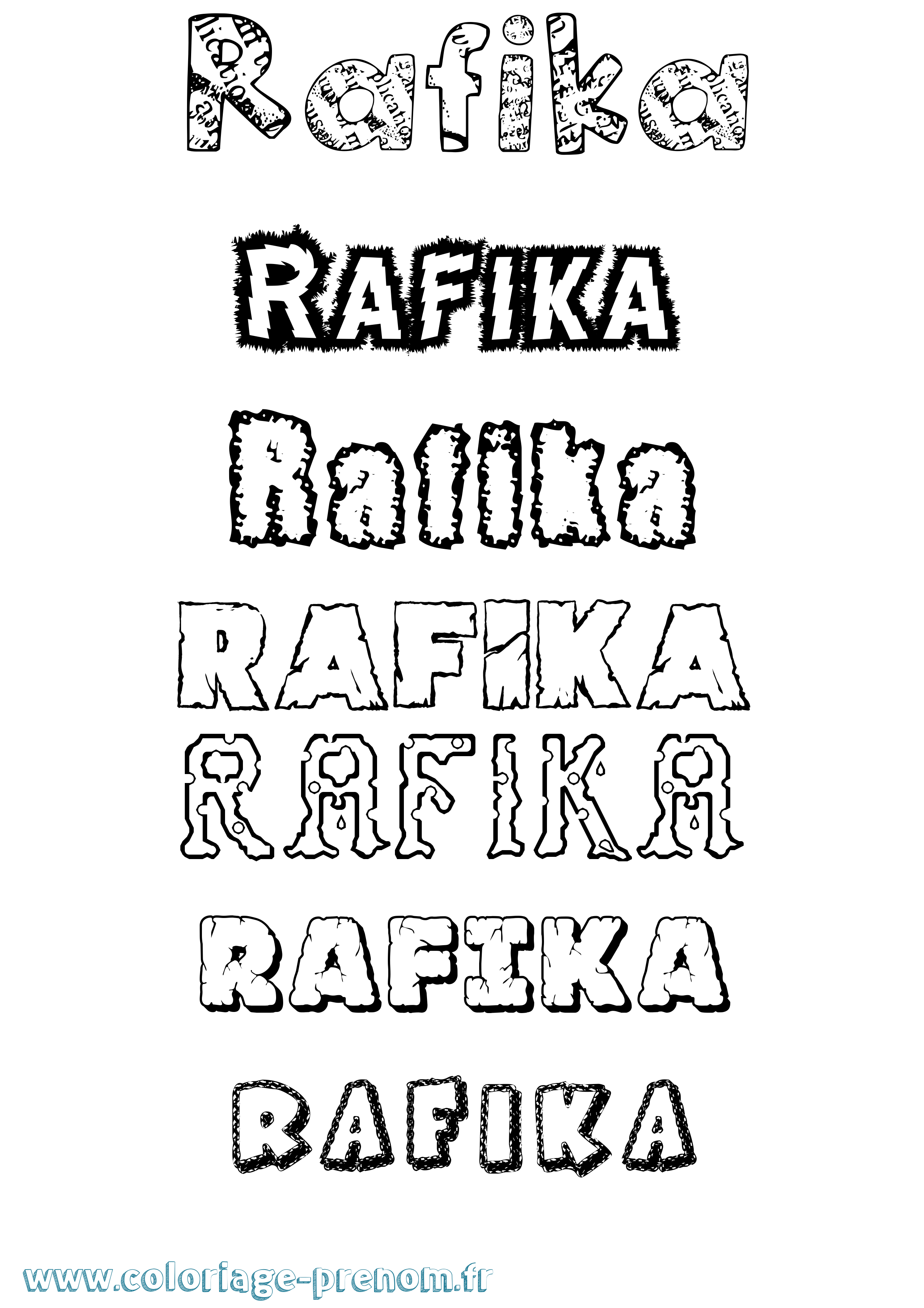Coloriage prénom Rafika Destructuré
