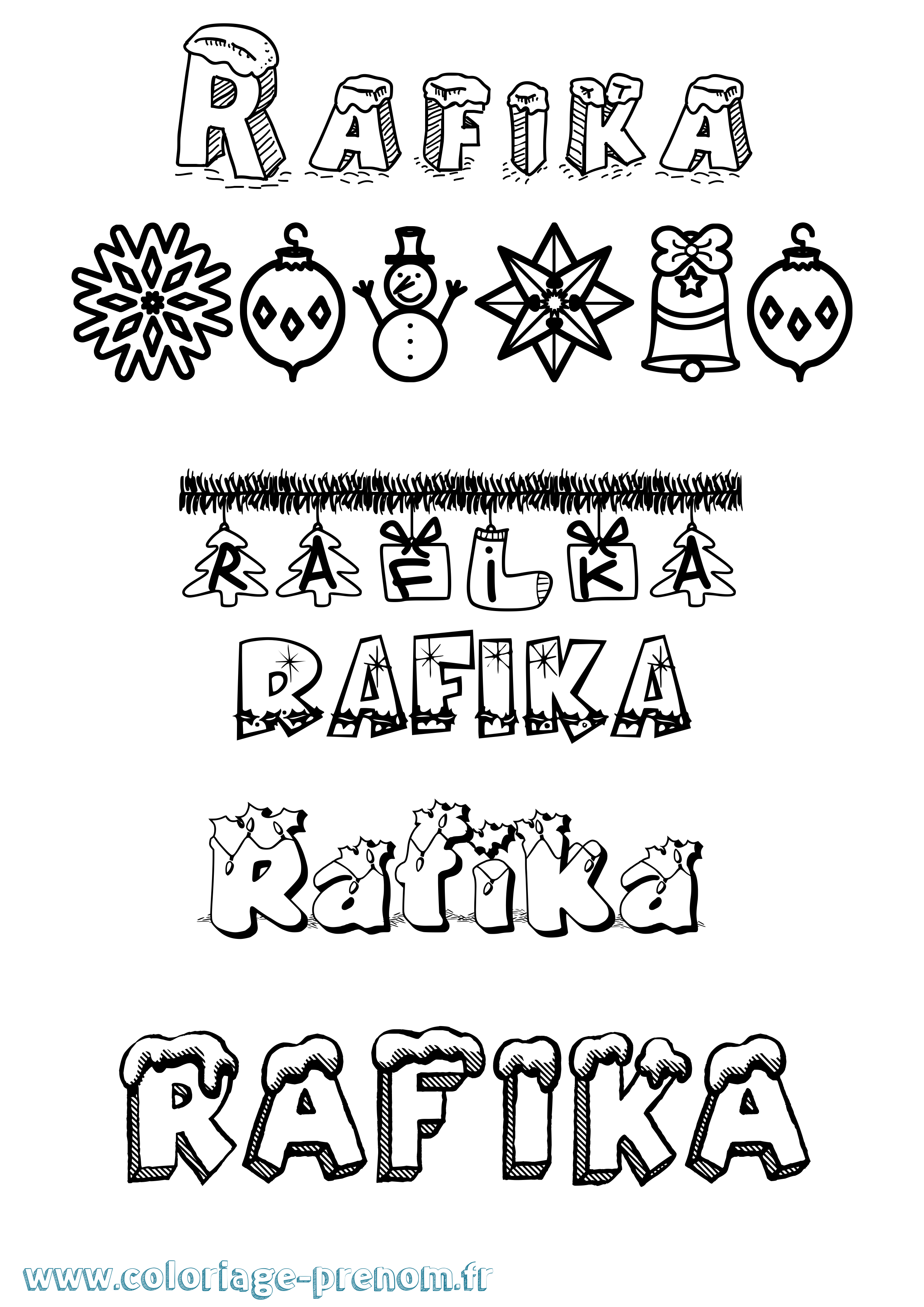 Coloriage prénom Rafika Noël