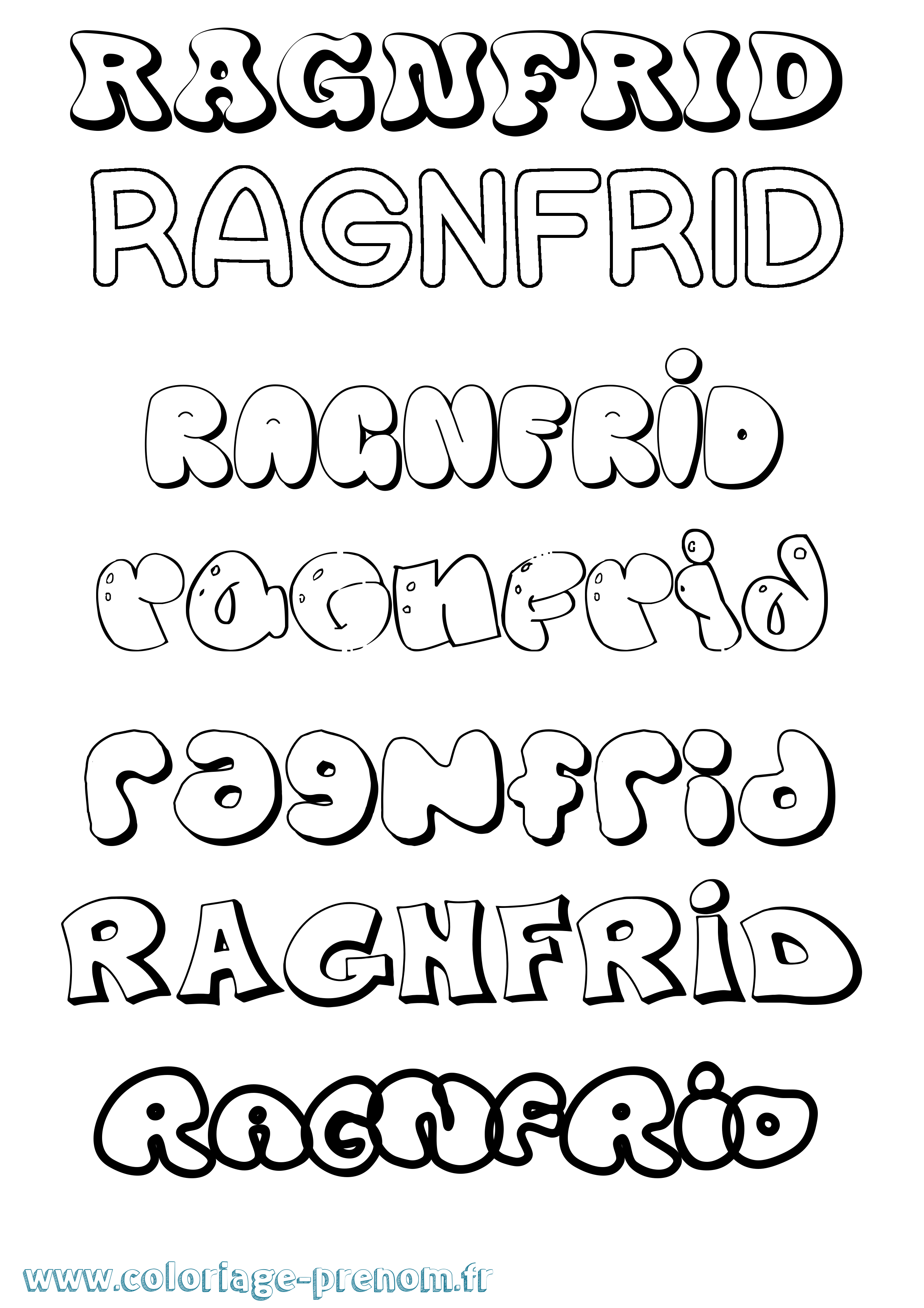 Coloriage prénom Ragnfrid Bubble