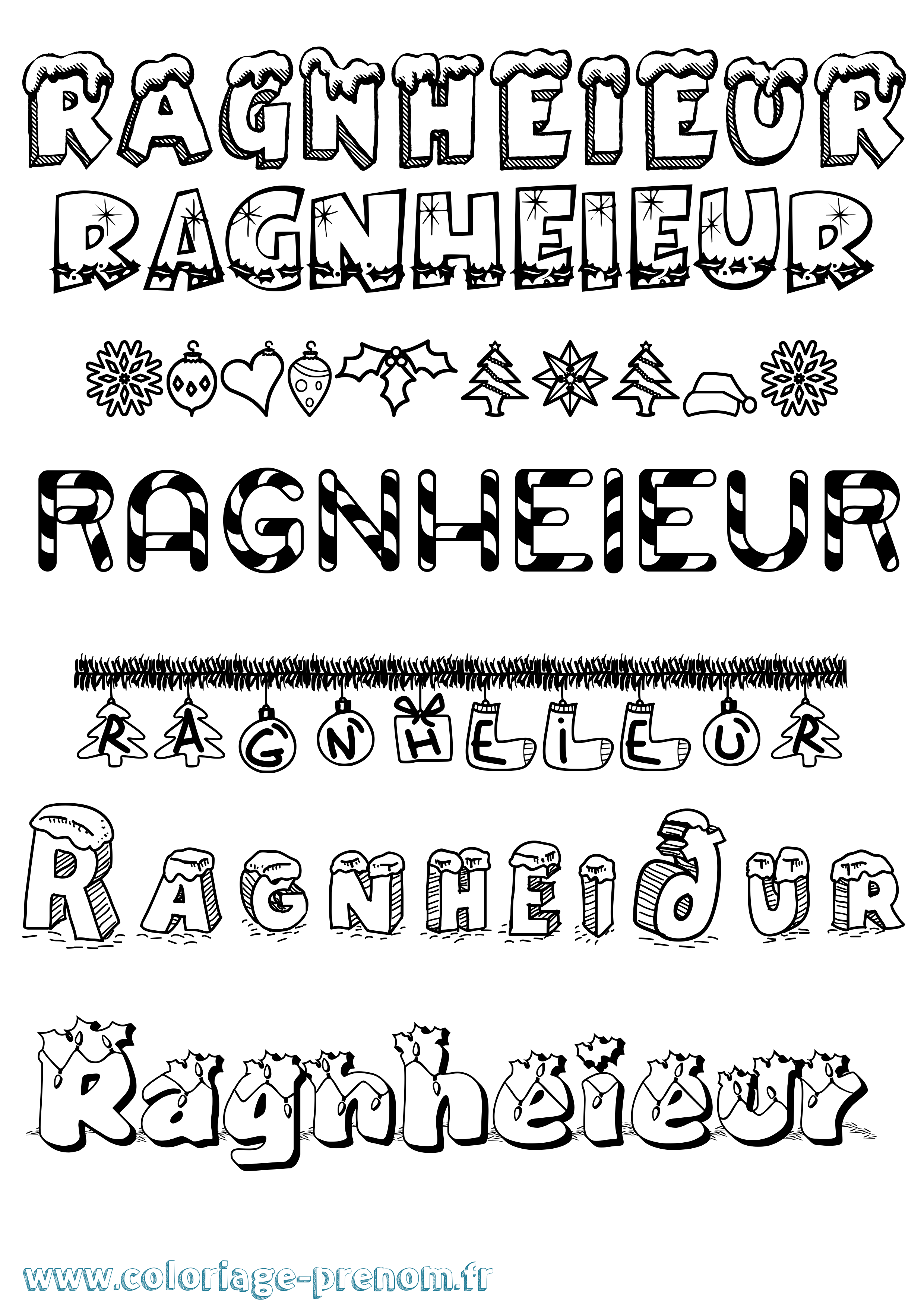 Coloriage Ragnheiður Noël Coloriage prénom Ragnheiður Noël