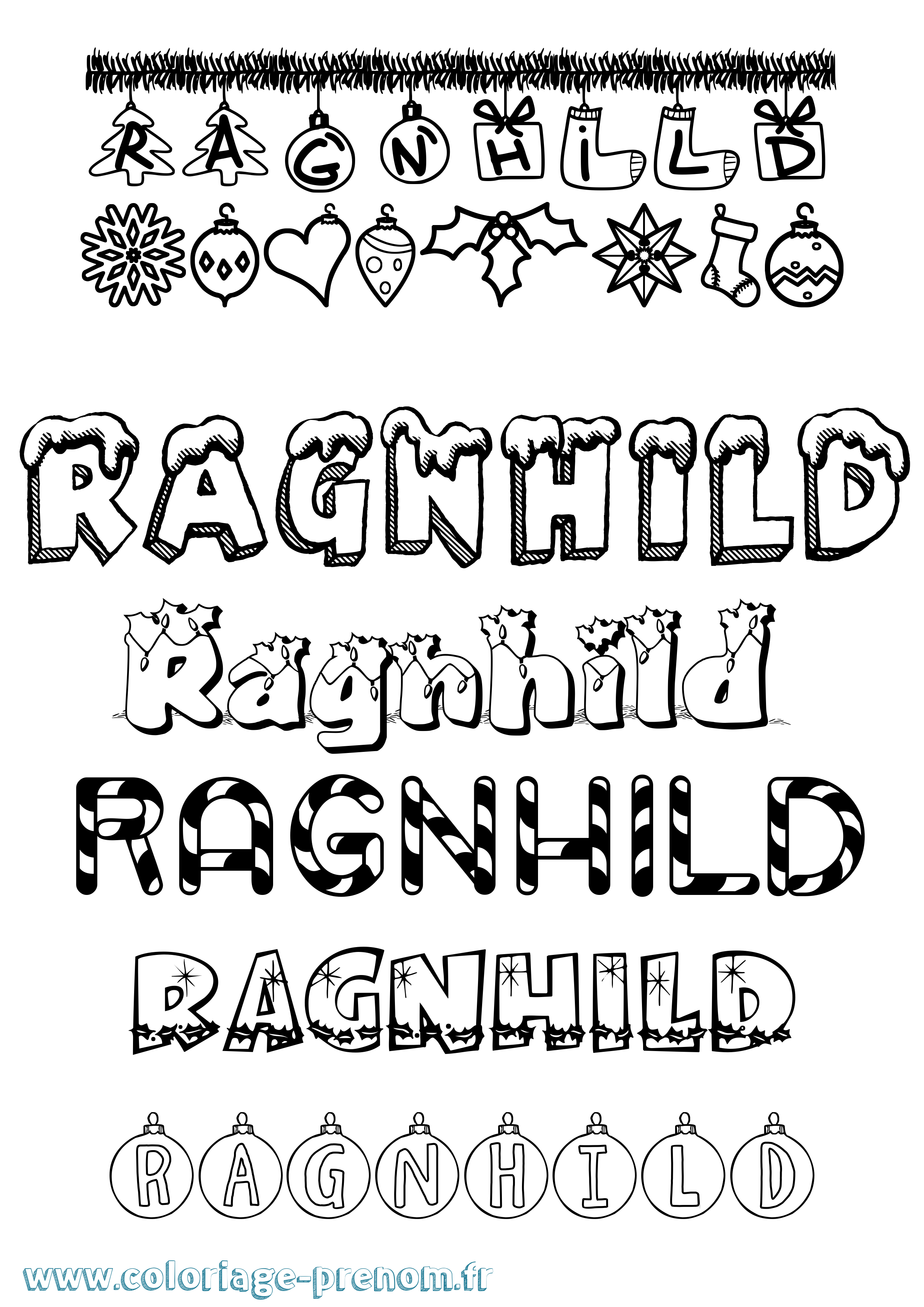 Coloriage prénom Ragnhild Noël