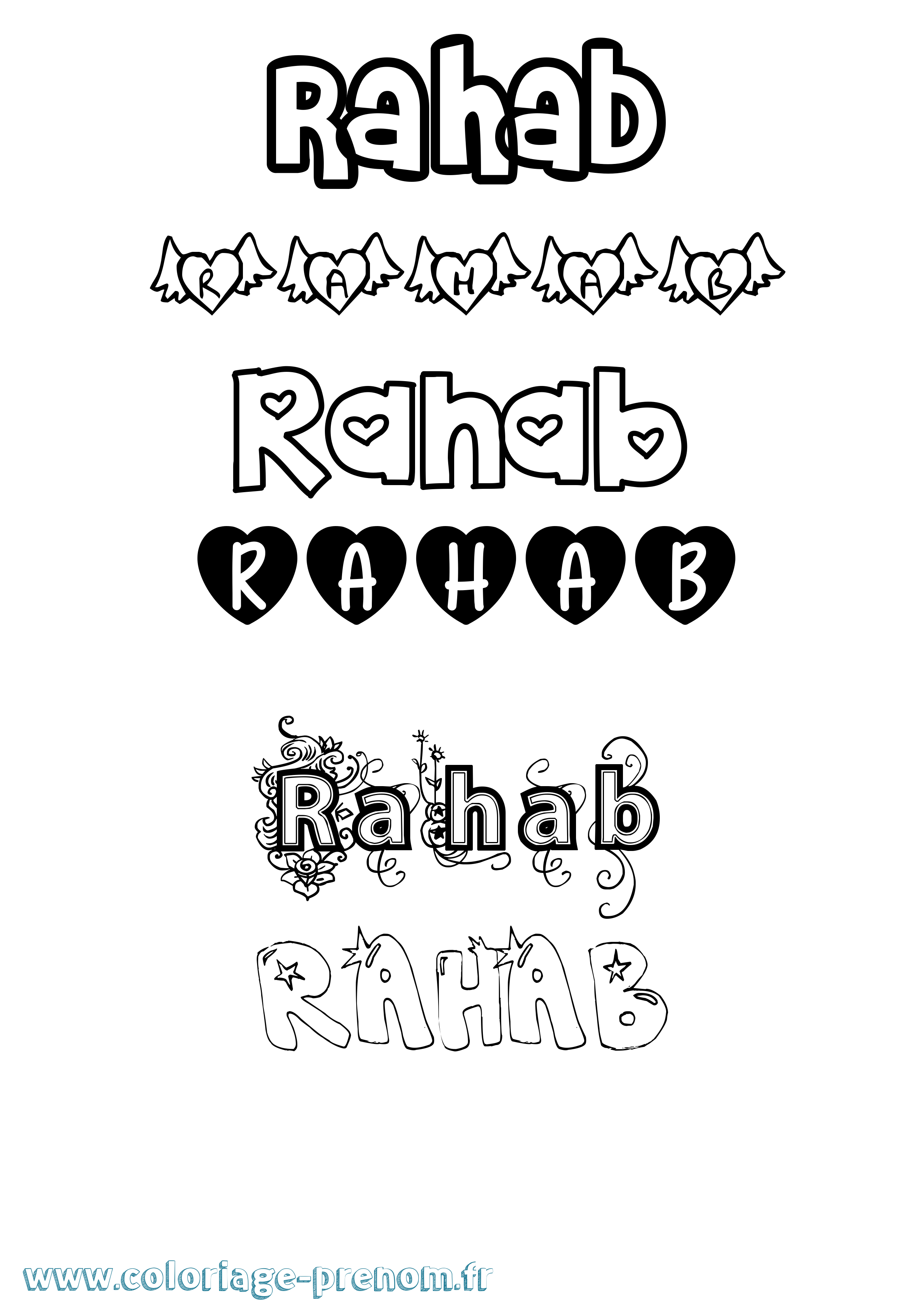 Coloriage prénom Rahab Girly
