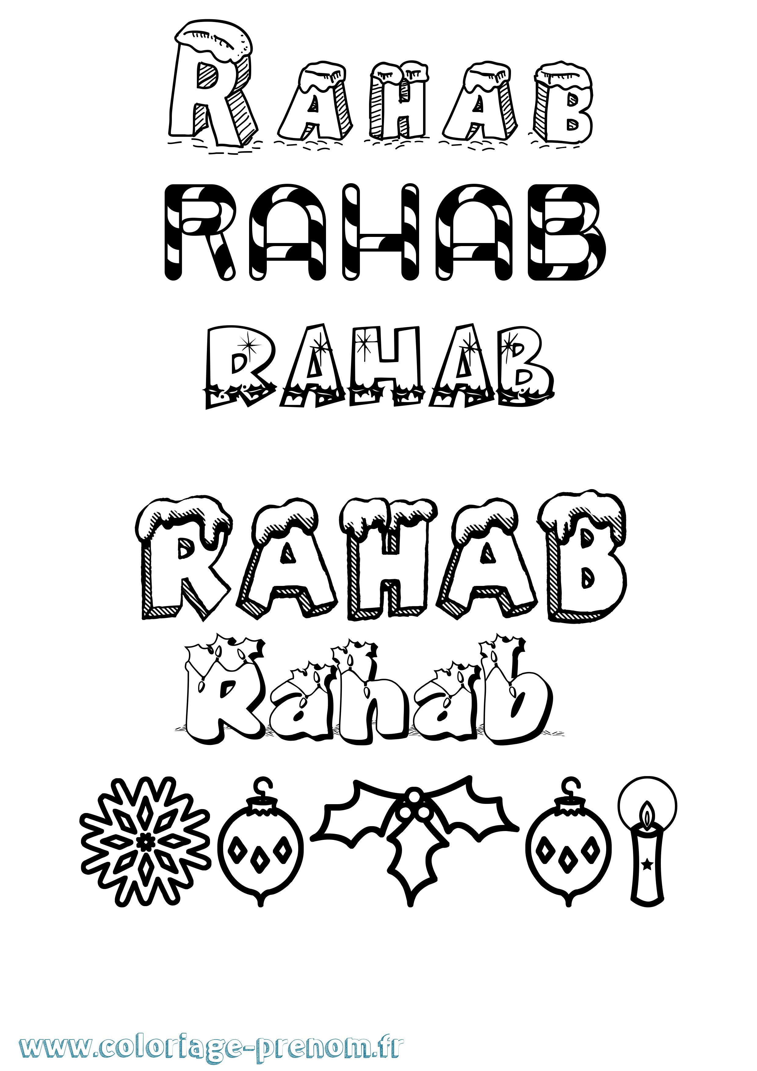 Coloriage prénom Rahab Noël