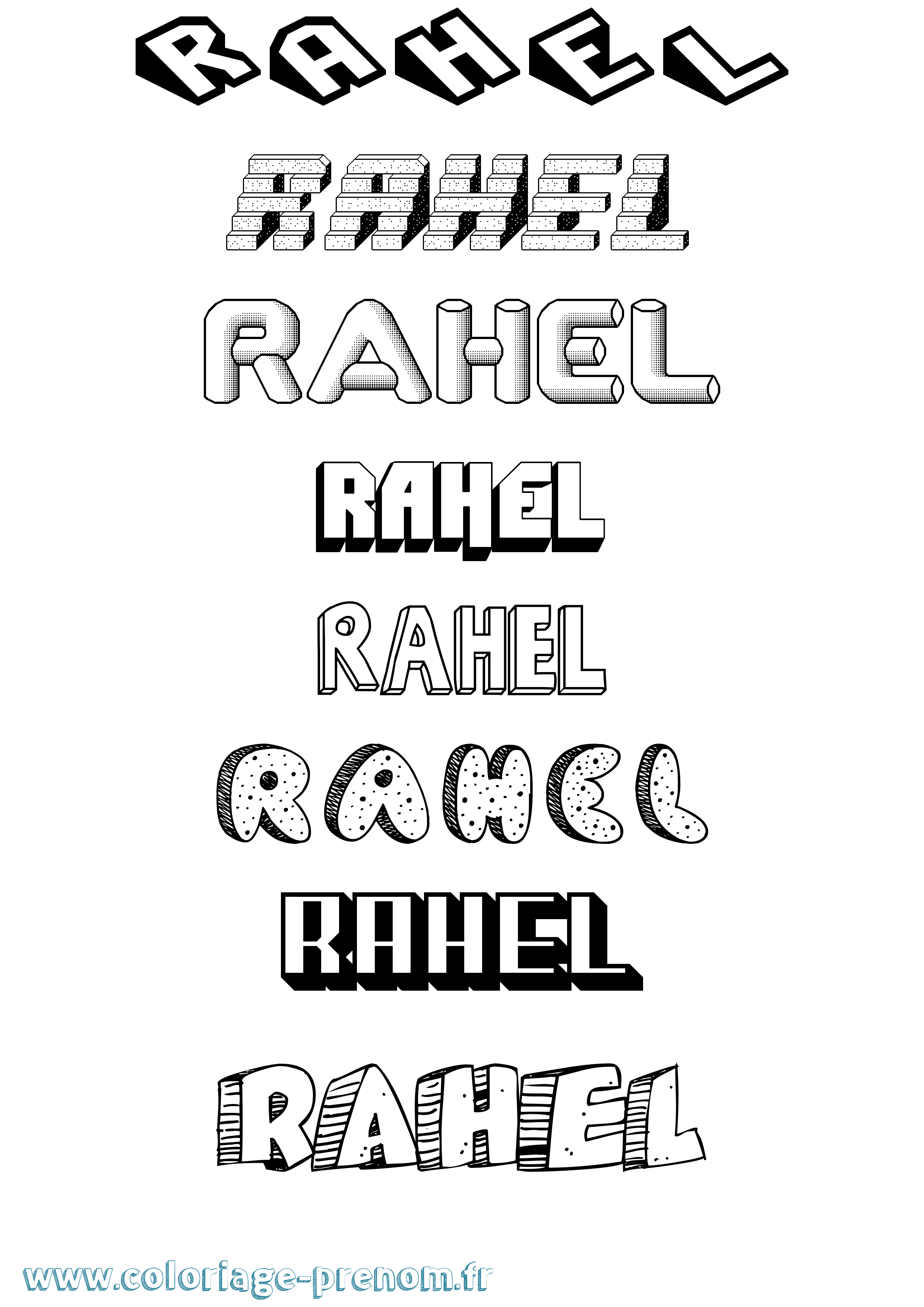 Coloriage prénom Rahel Effet 3D
