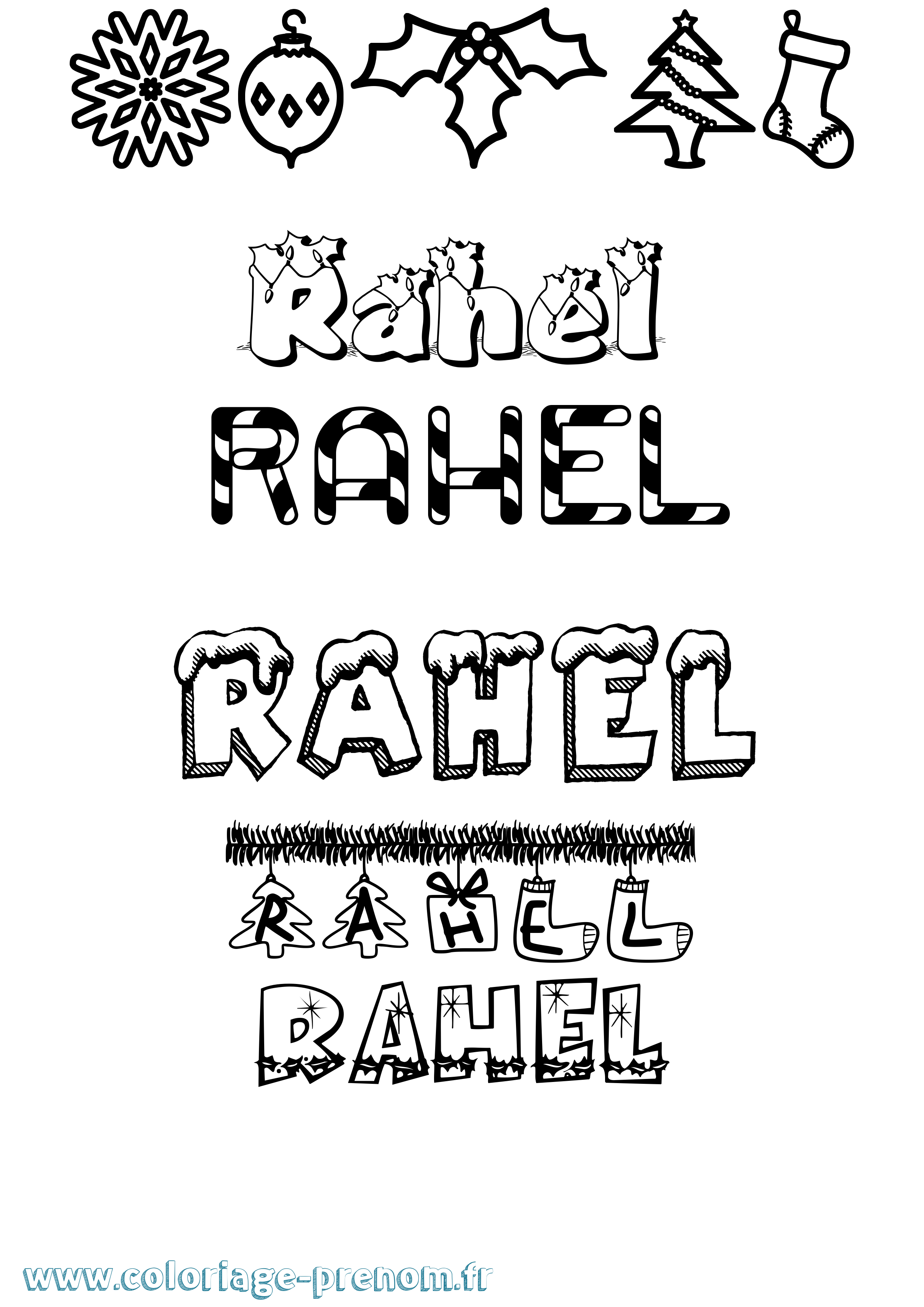 Coloriage Rahel Noël Coloriage prénom Rahel Noël