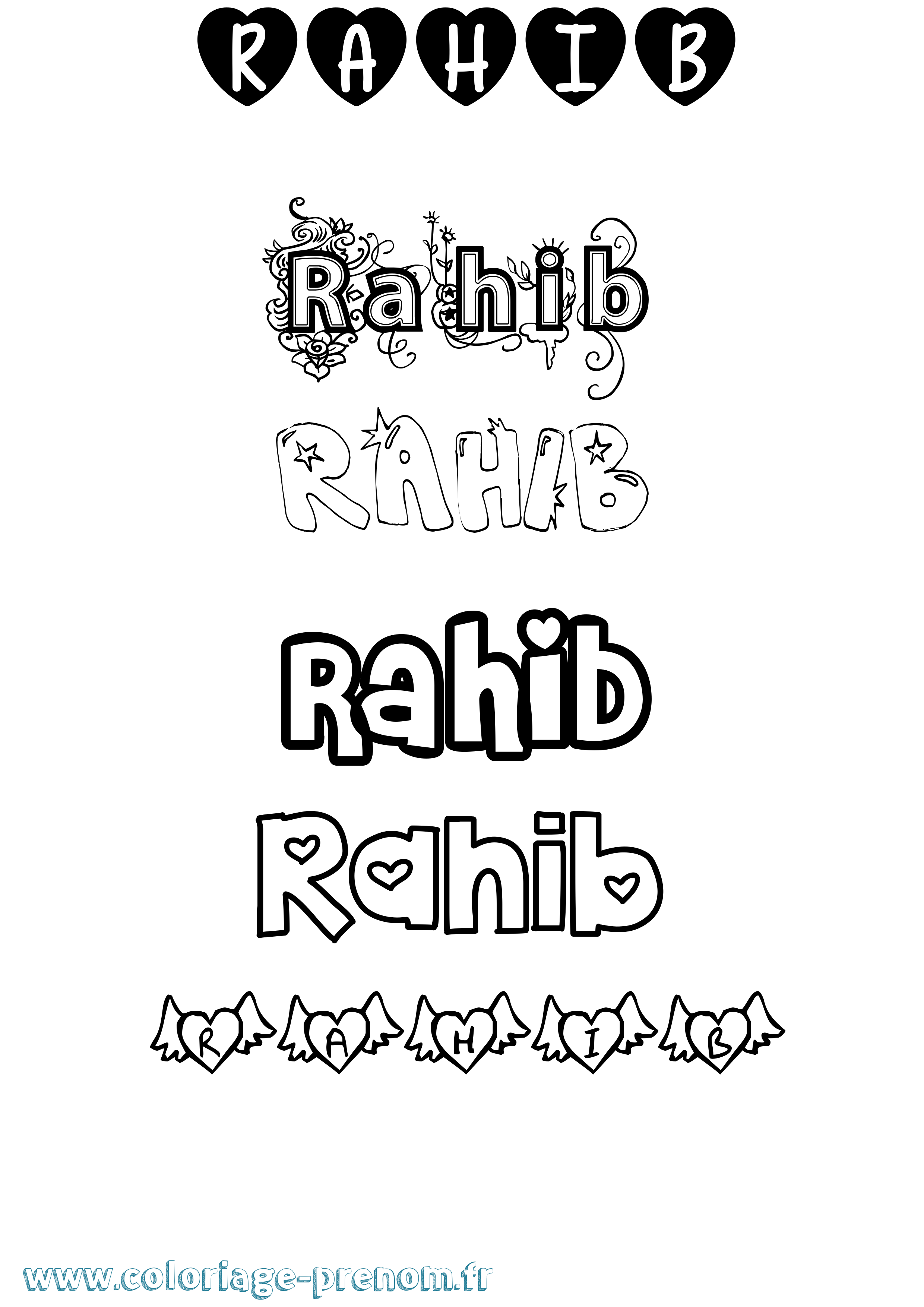 Coloriage prénom Rahib Girly