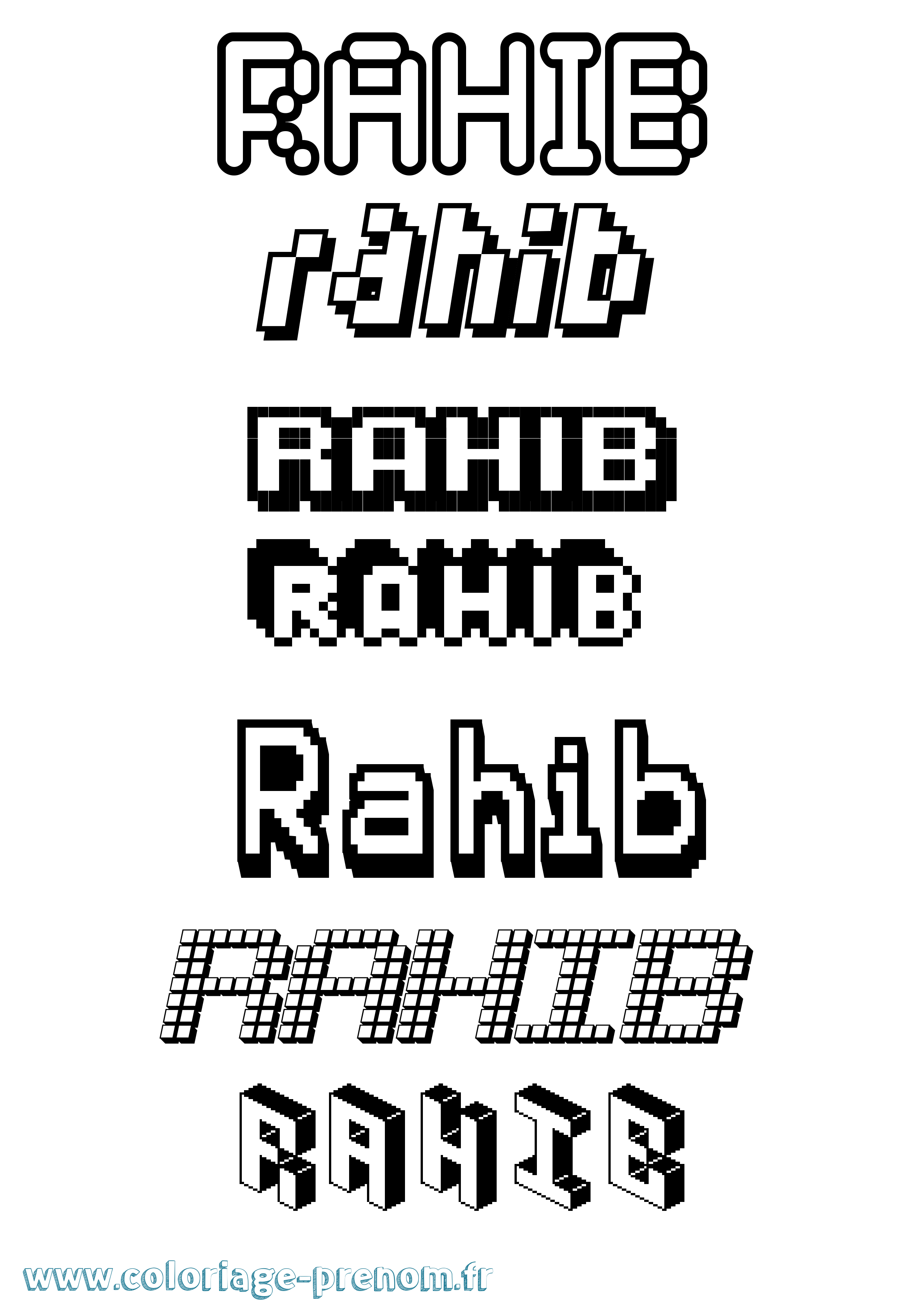 Coloriage prénom Rahib Pixel