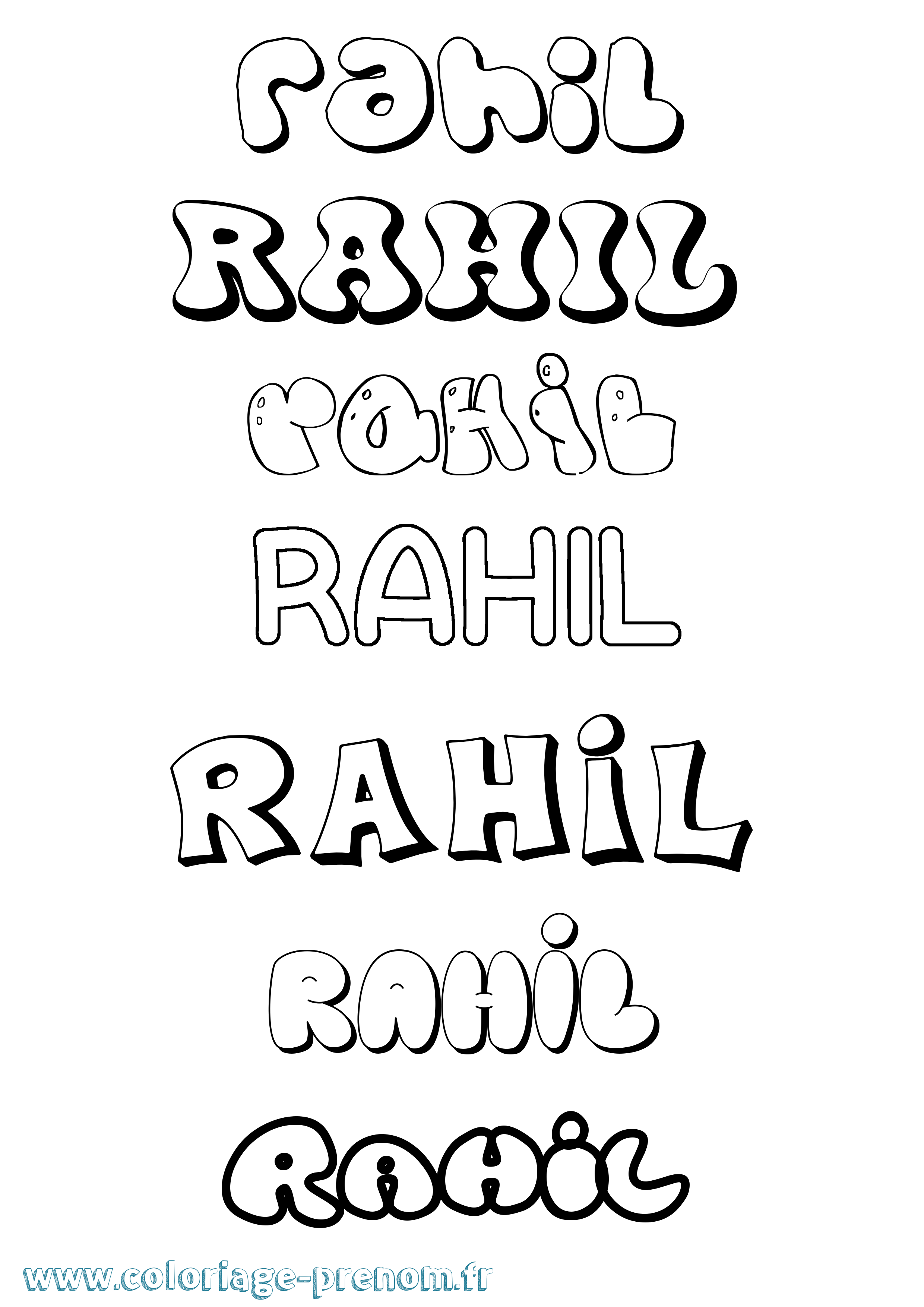 Coloriage prénom Rahil Bubble
