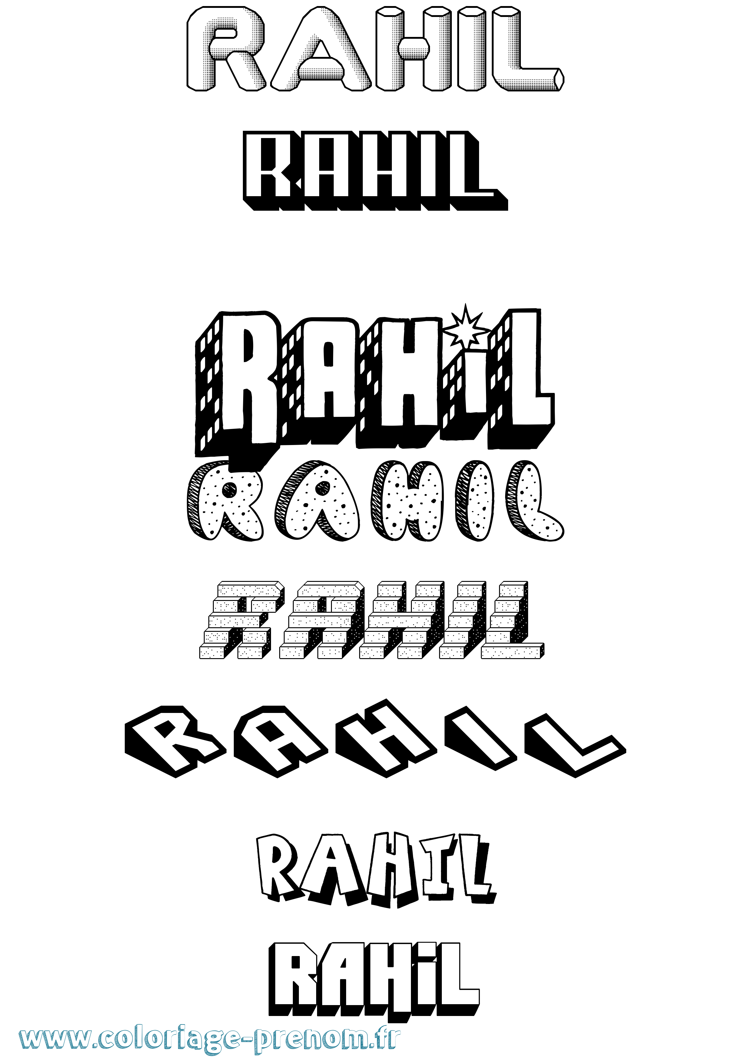 Coloriage prénom Rahil Effet 3D