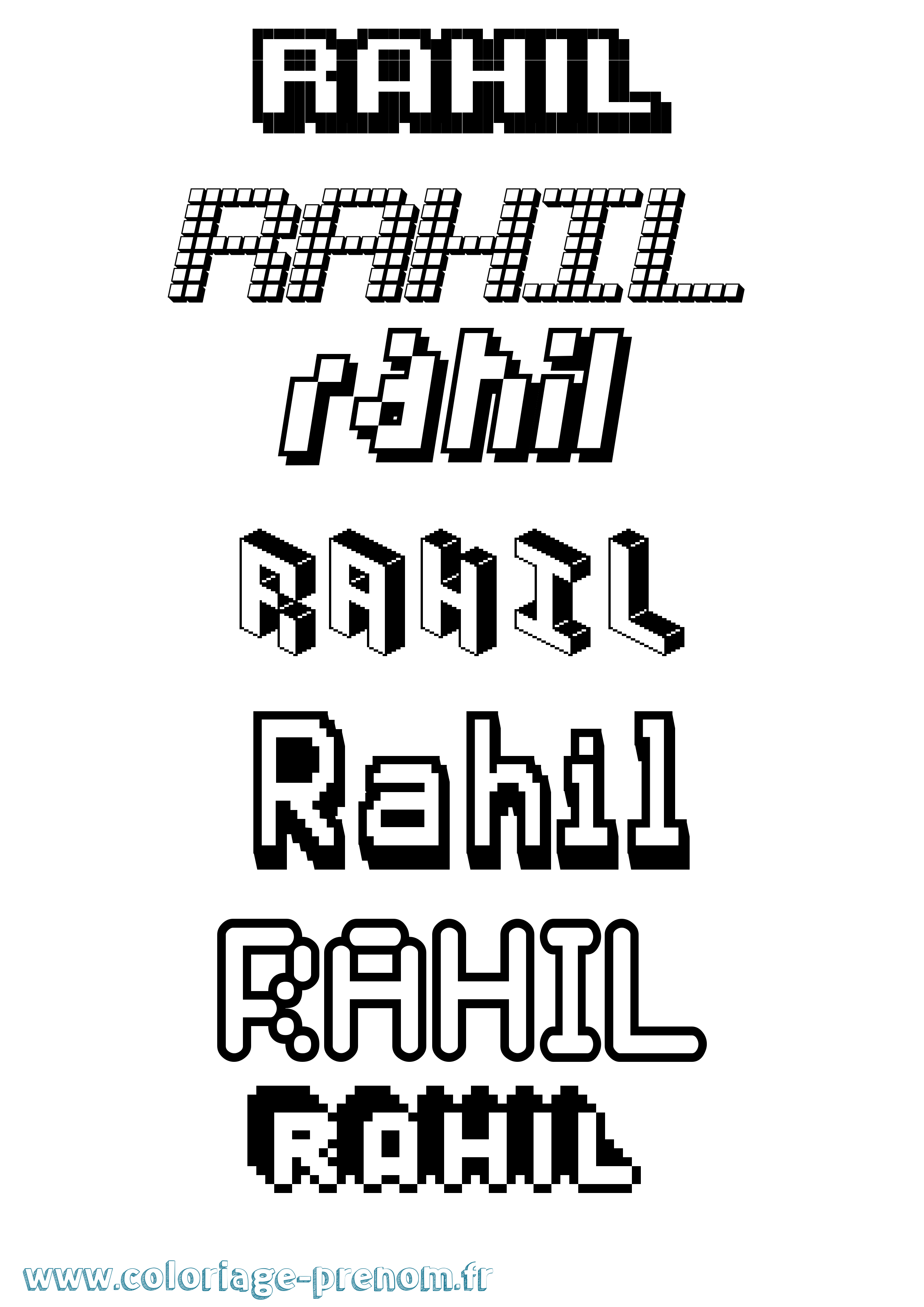 Coloriage prénom Rahil Pixel
