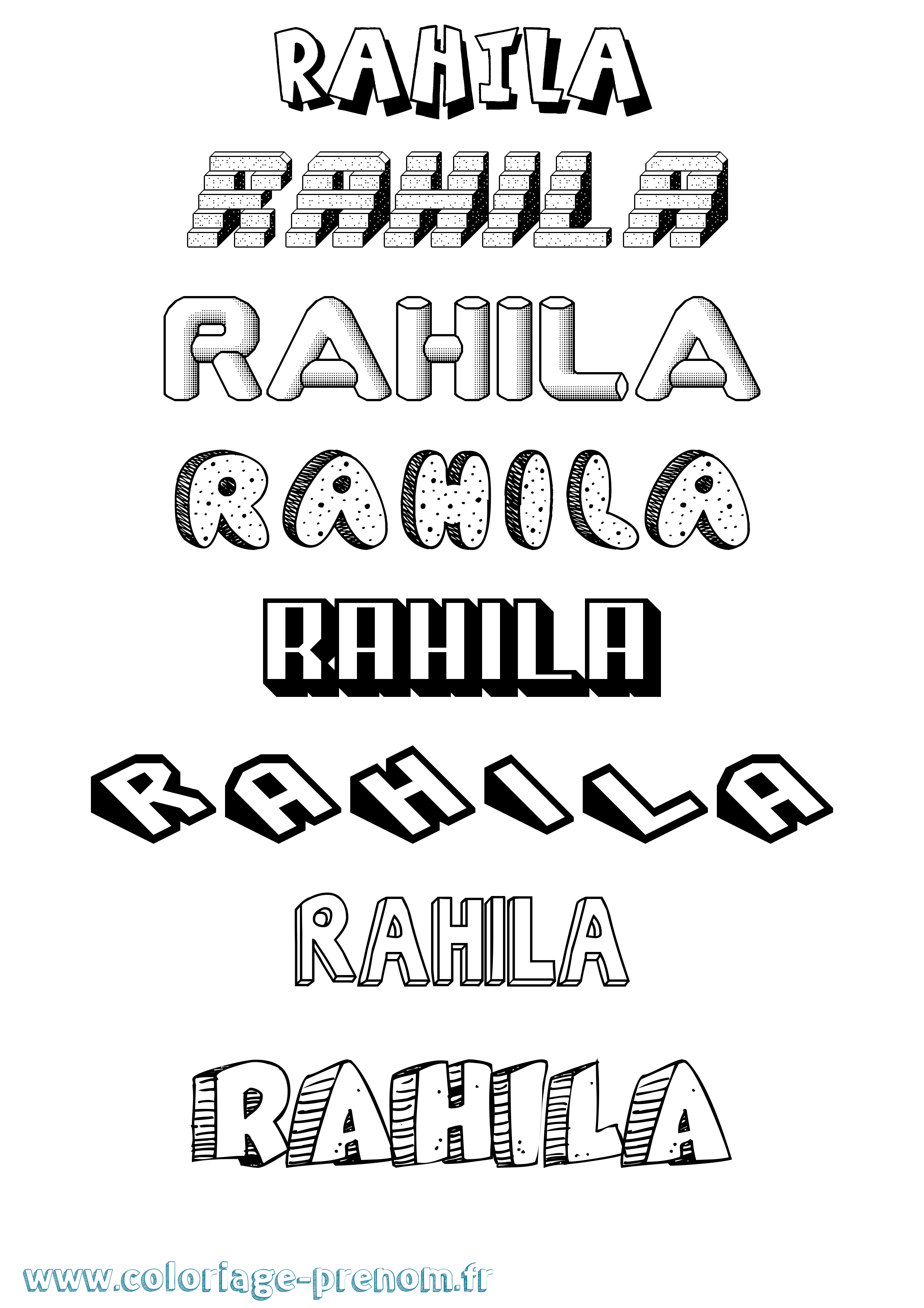 Coloriage prénom Rahila Effet 3D